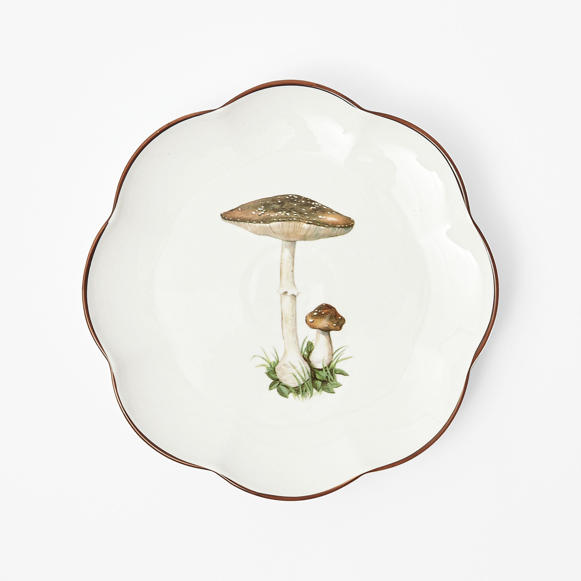 Begin your dining experience in style with the Scalloped Mushroom Starter Plate in a rich brown hue, now available in a set of 24.