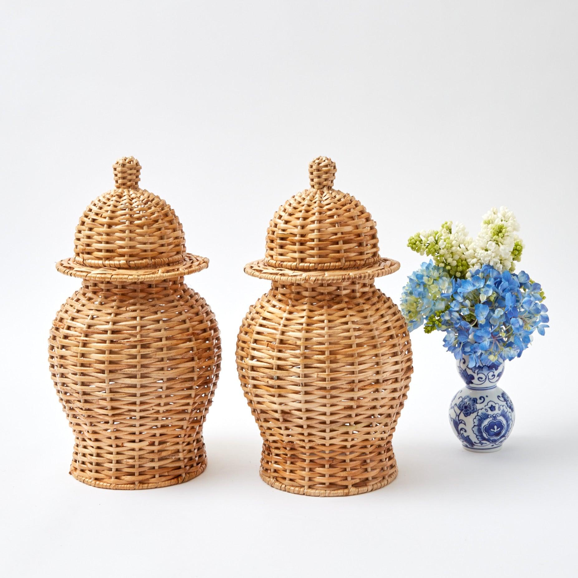 Natural Rattan Ginger Jar - Mrs. Alice