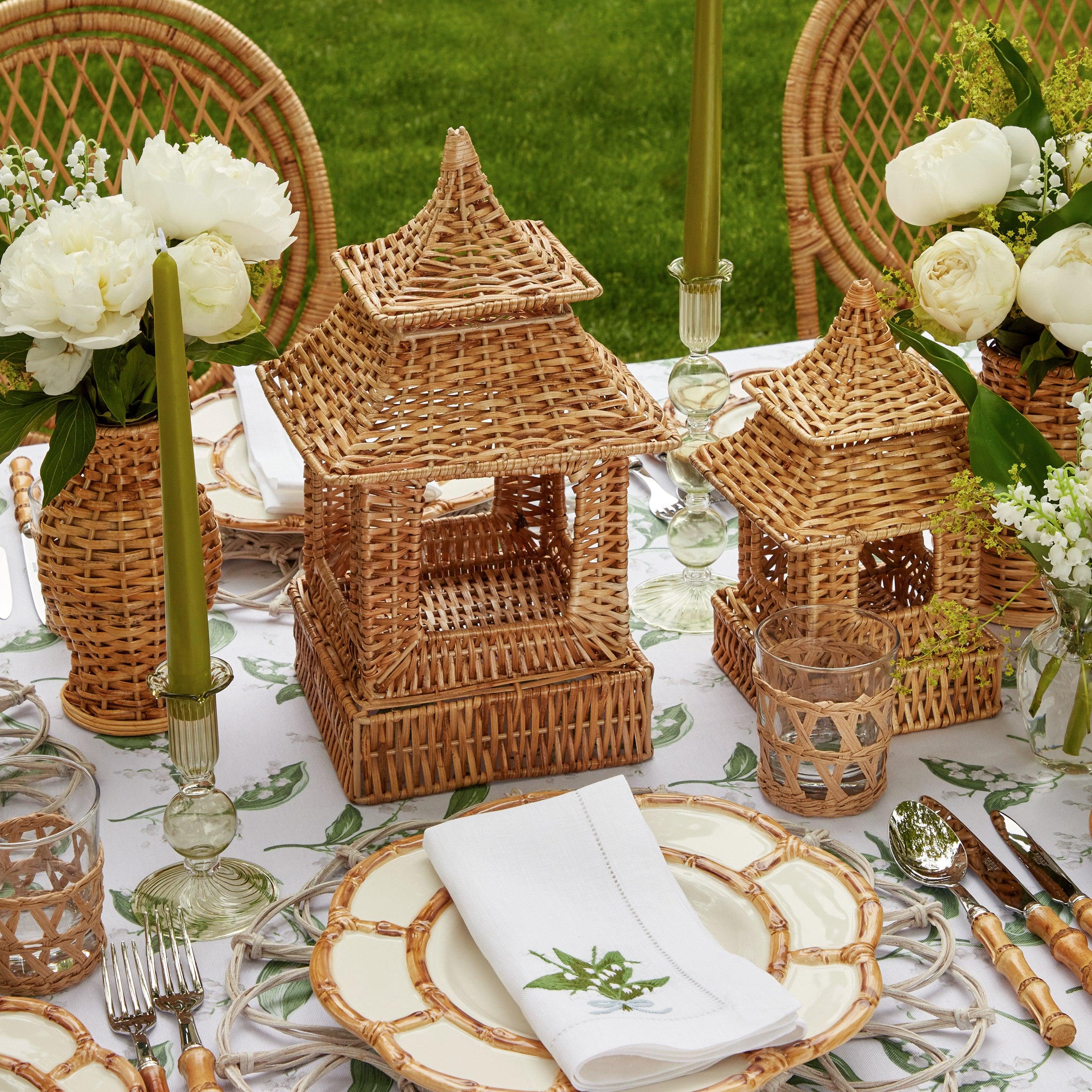 Coastal-themed decor: Natural Rattan Pagoda Set.