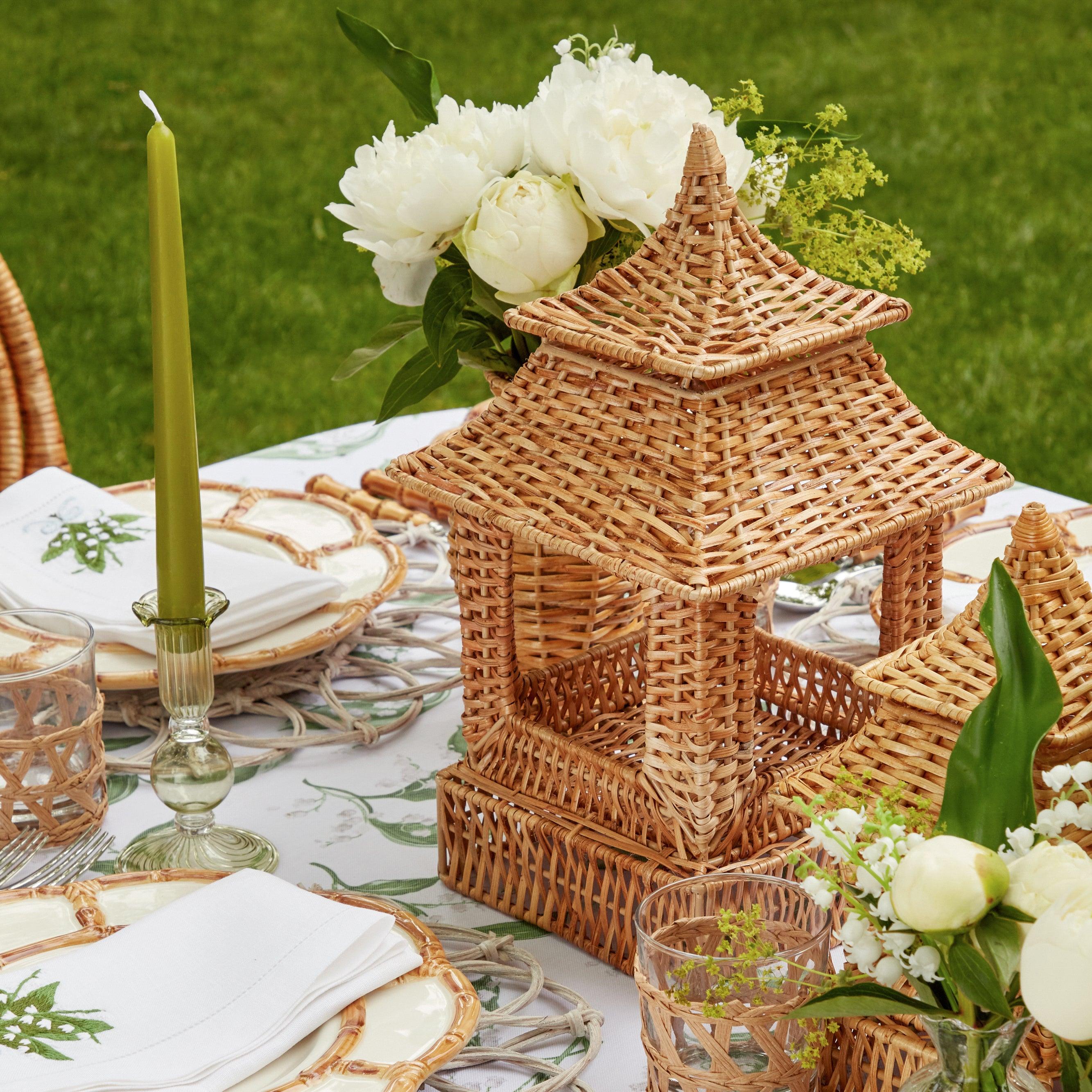 Seaside elegance: Natural Rattan Pagoda Decor.