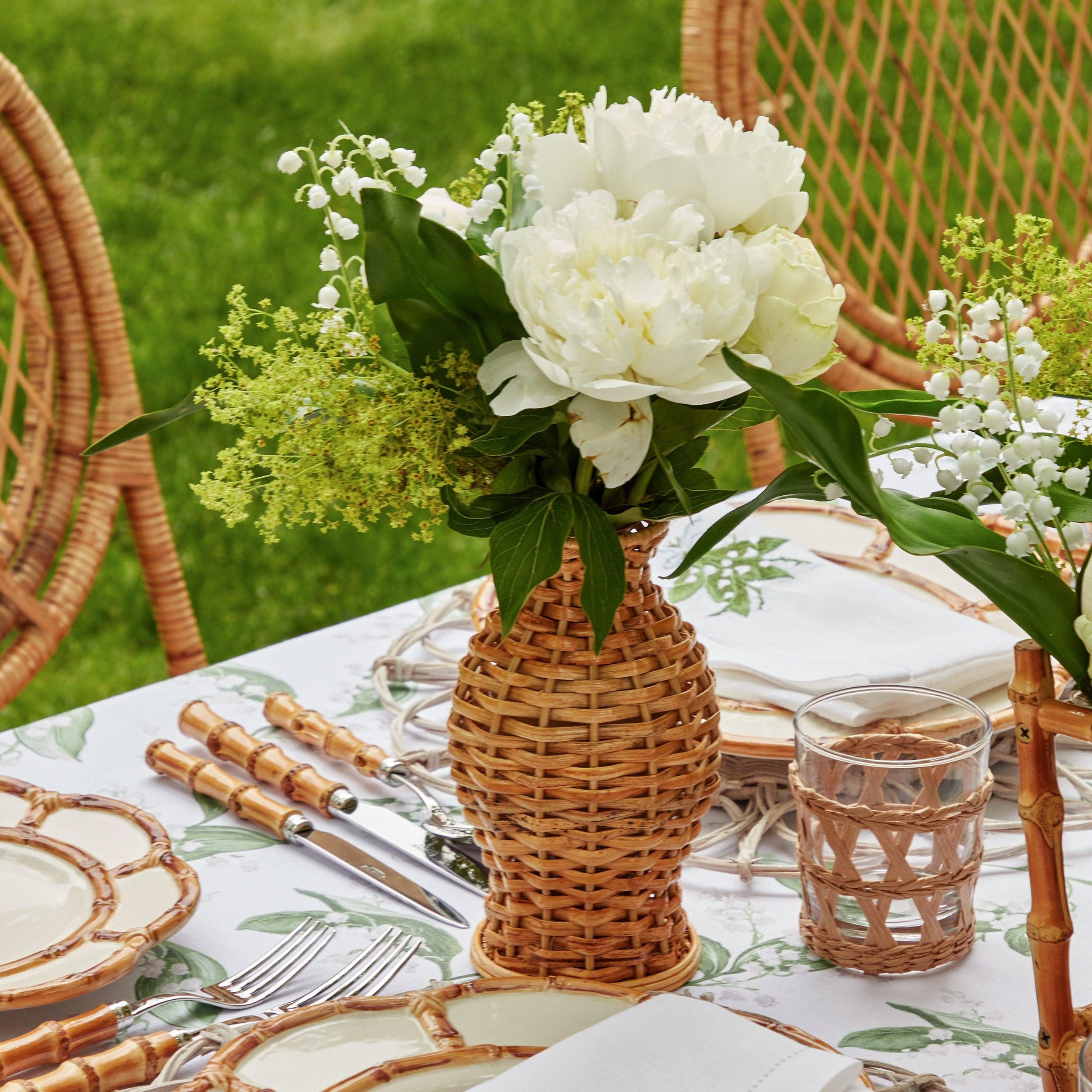 Trio of stylish Natural Rattan Vases for varied displays.