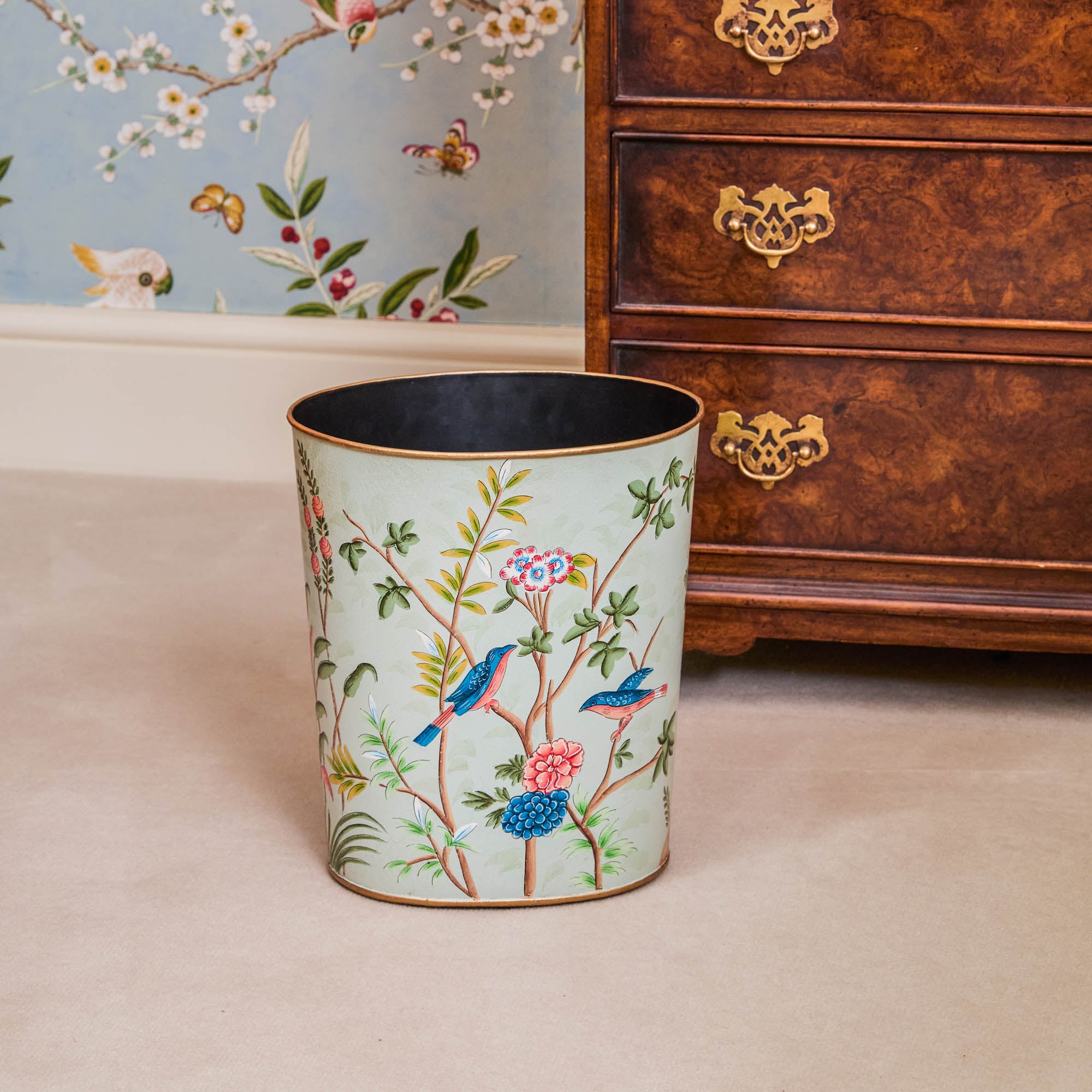 Chinoiserie Oval Tole Waste Paper Bin