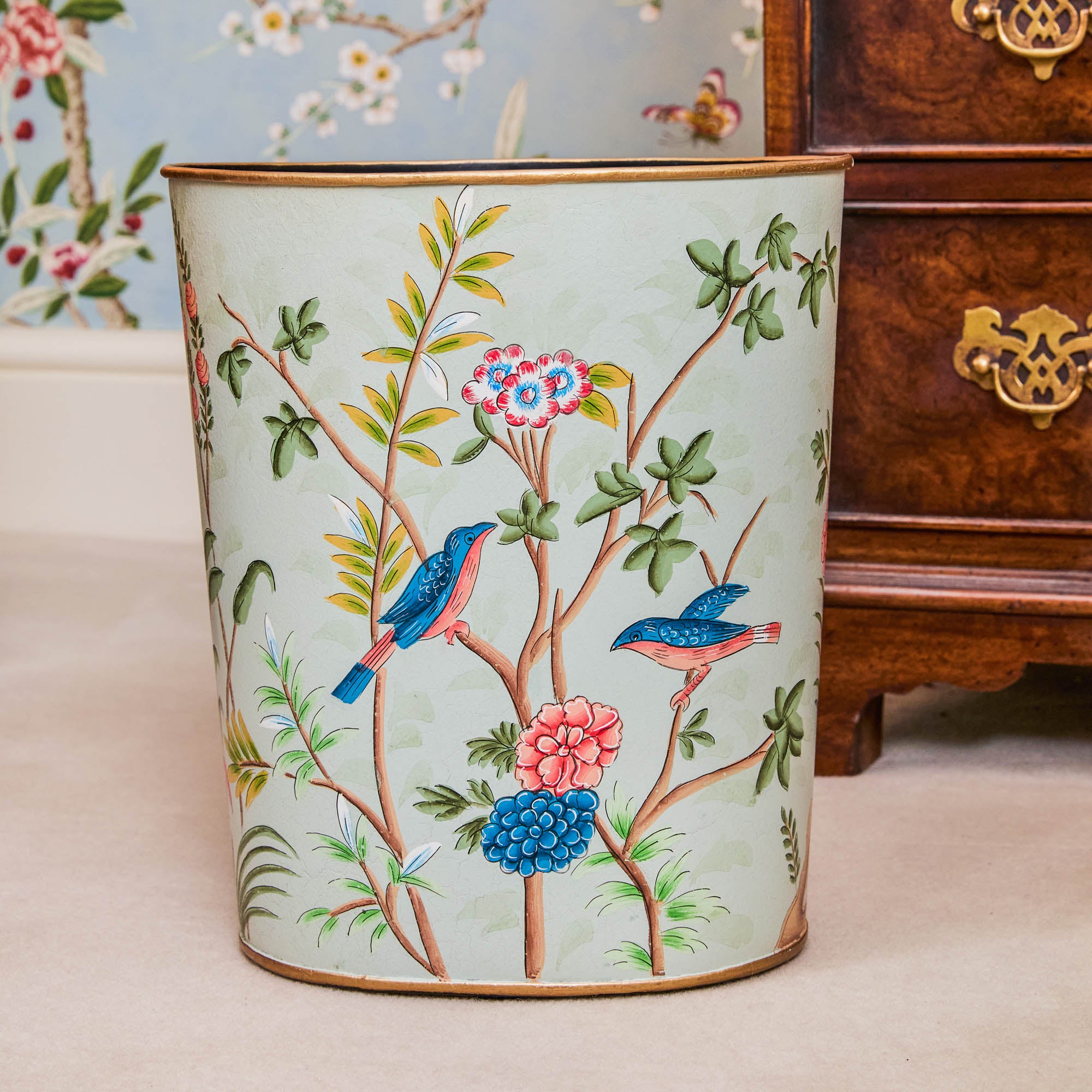 Chinoiserie Oval Tole Waste Paper Bin