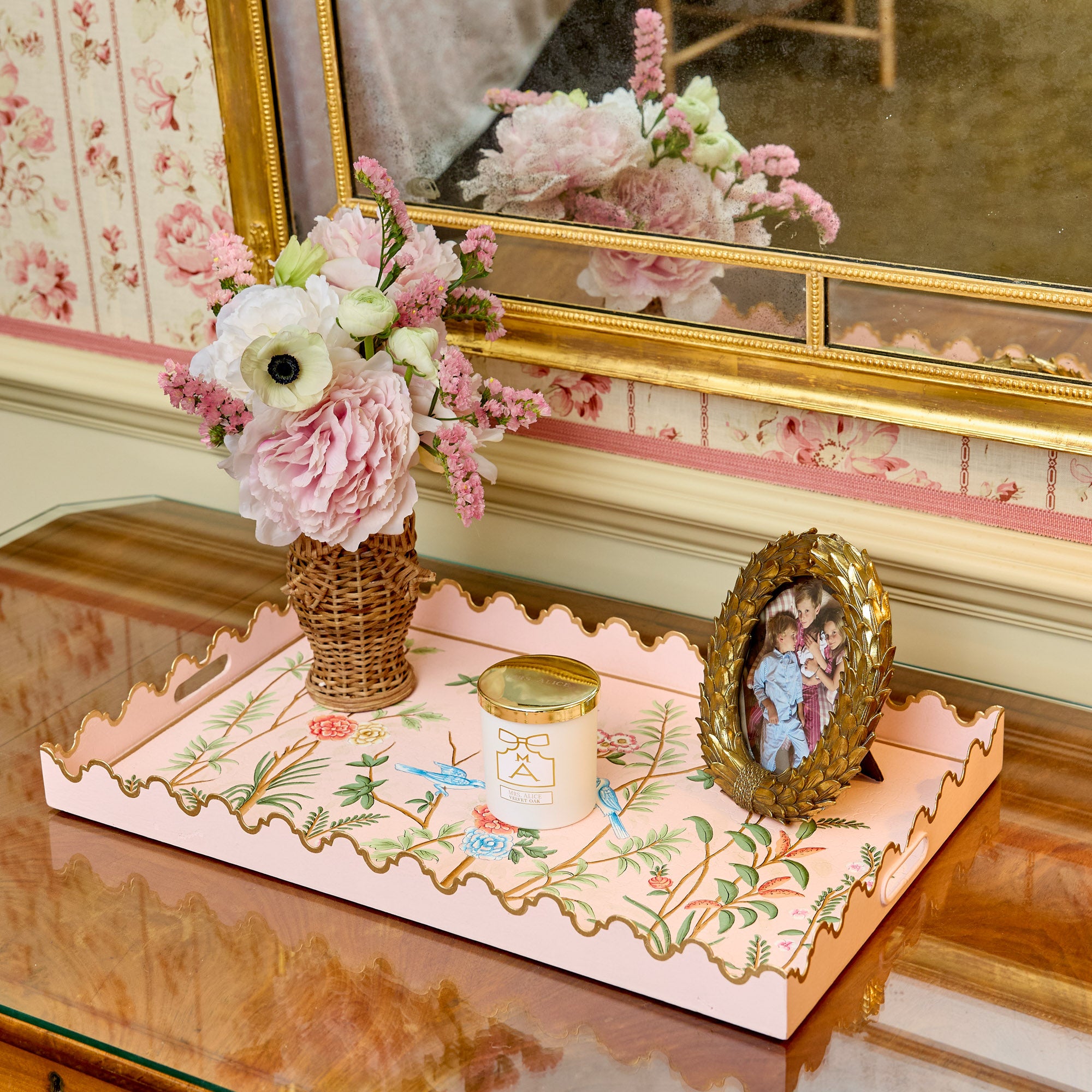 Pink Chinoiserie Tole Tray