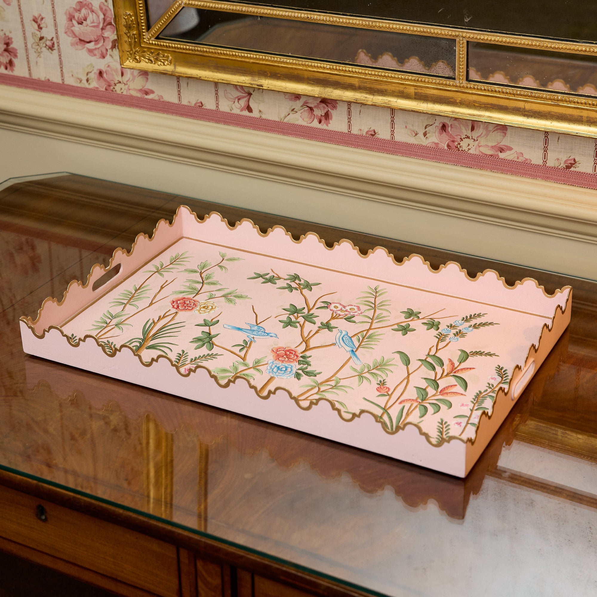 Pink Chinoiserie Tole Tray