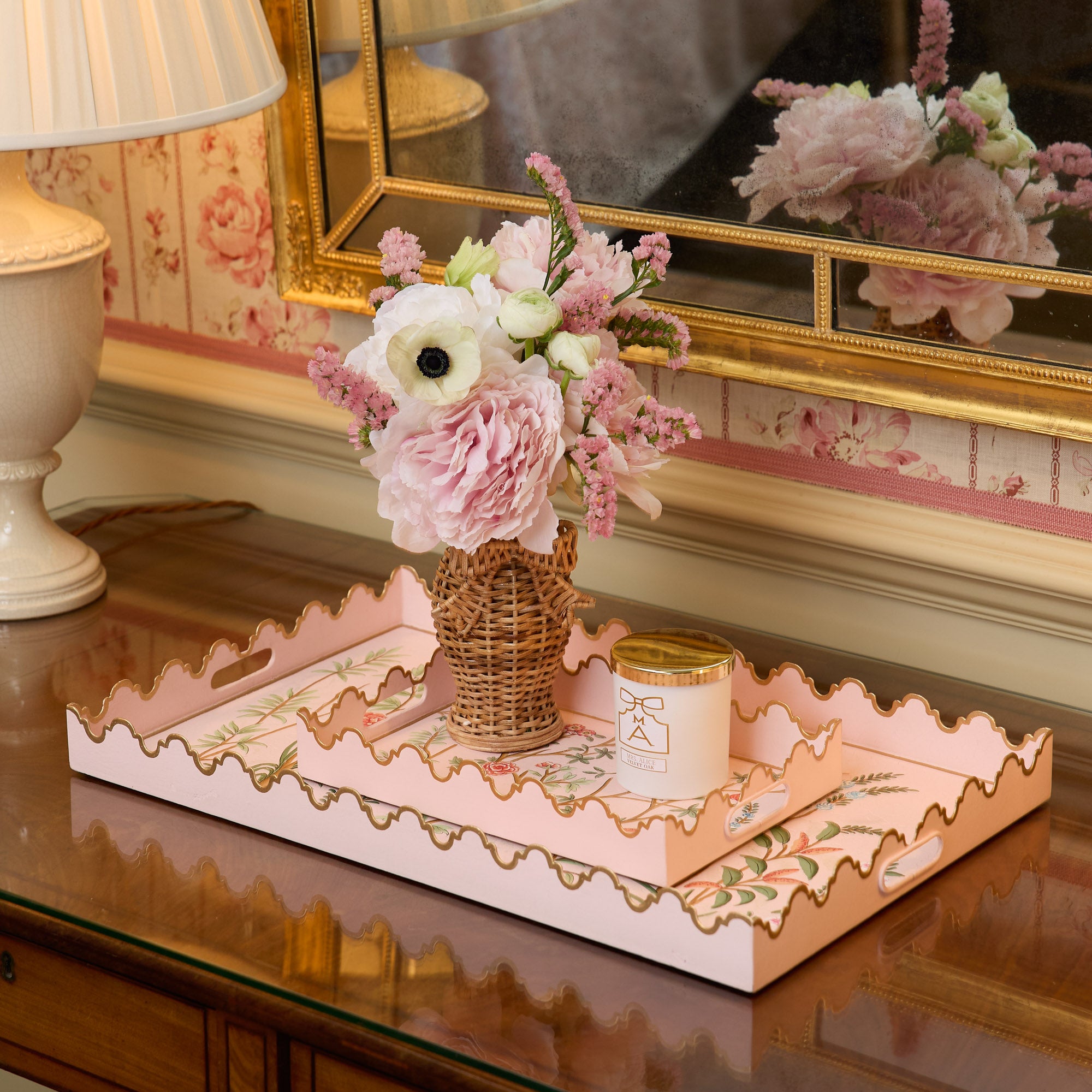 Pink Chinoiserie Tole Tray