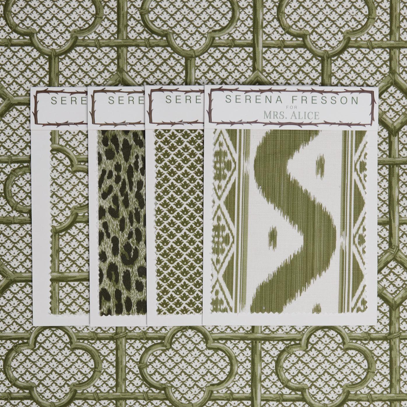 Olive Green Bamboo Trellis Fabric - Mrs. Alice