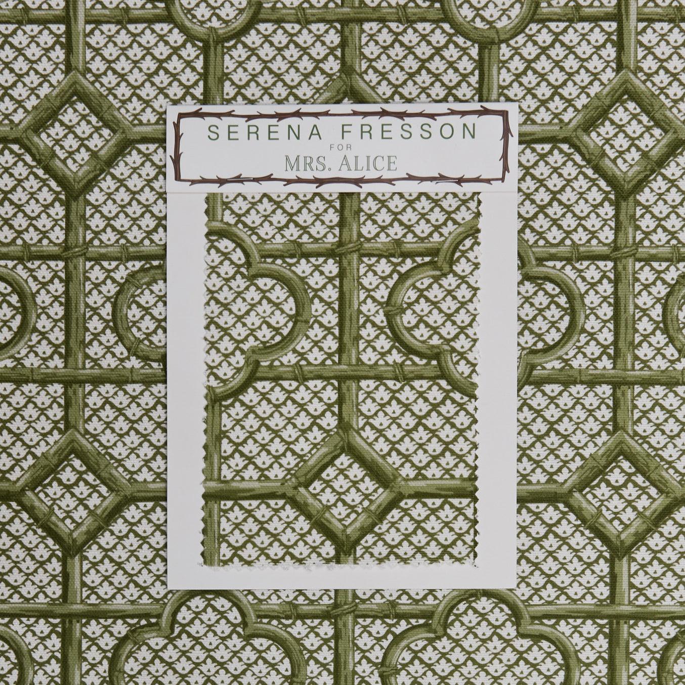 Olive Green Bamboo Trellis Fabric - Mrs. Alice