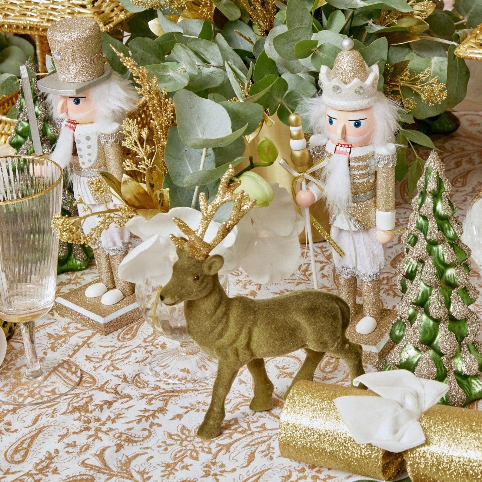 Olive Green Flocked Reindeer (Set of 3) - Mrs. Alice