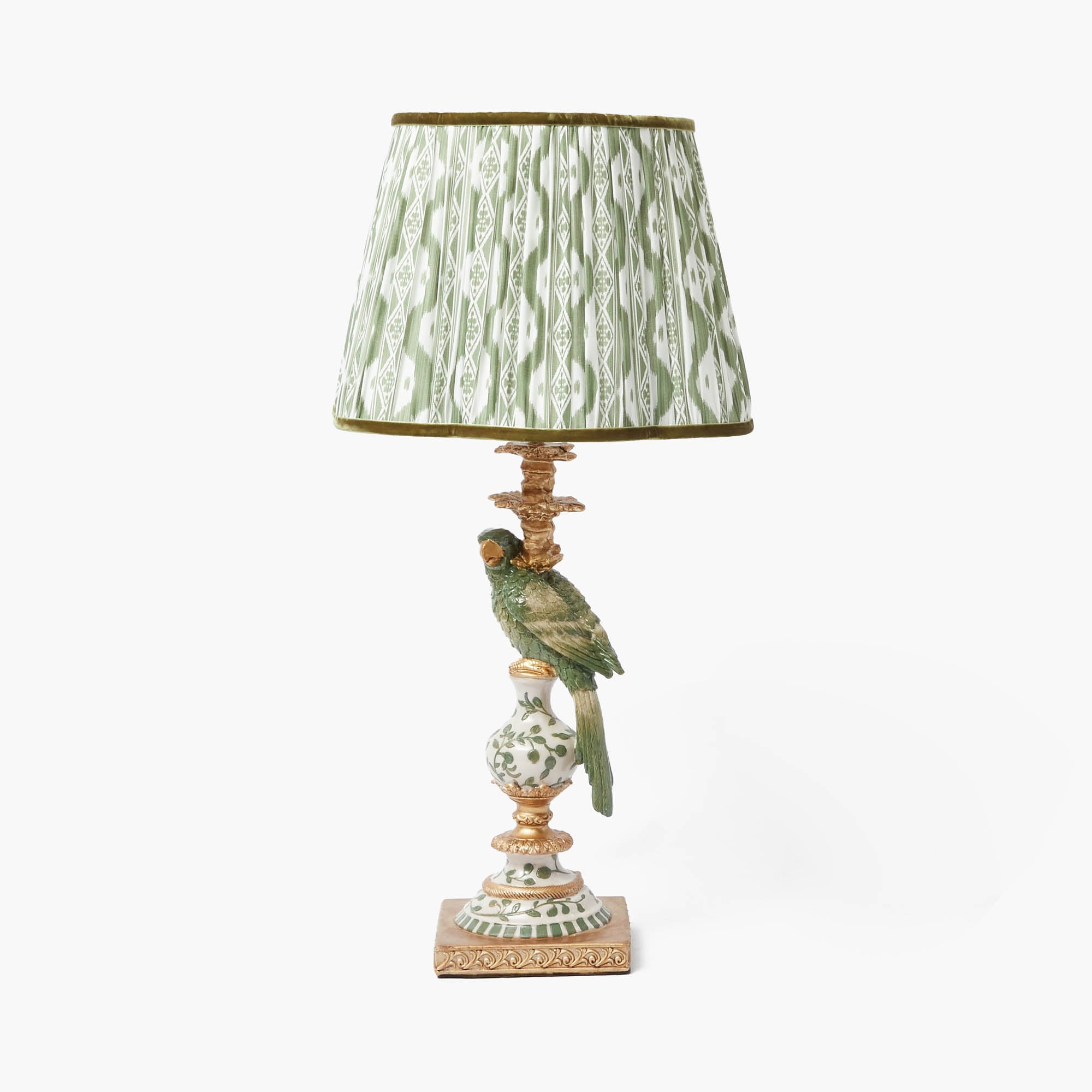 Olive Parrot Lamp with Olive Ikat Shade (30cm)