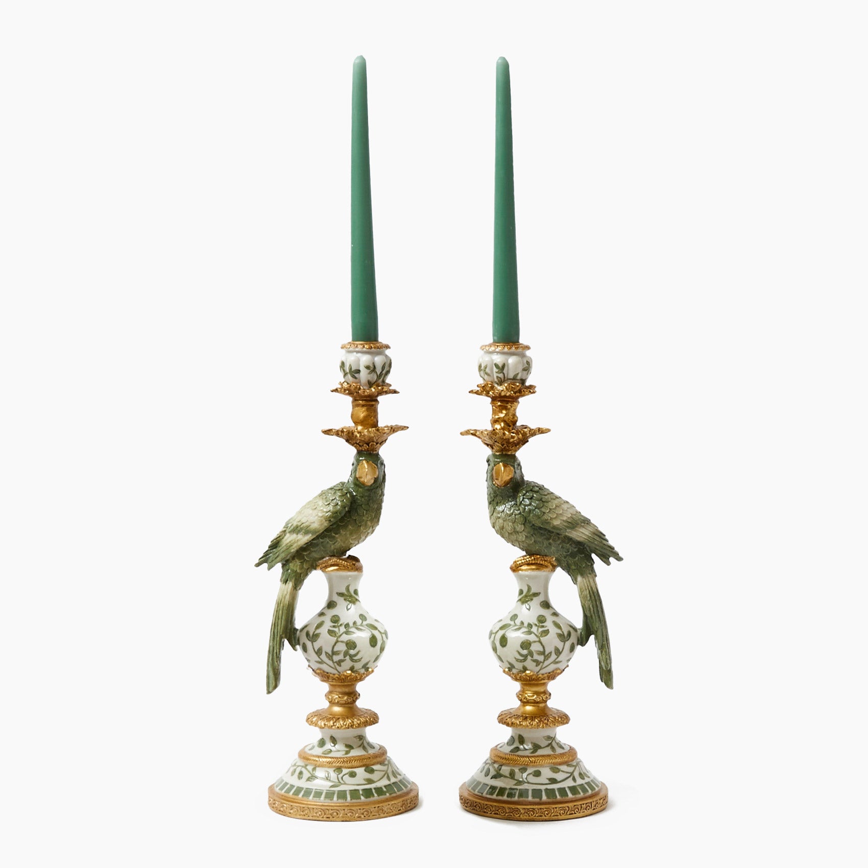 Olive Green Parrot Candleholder (Pair)