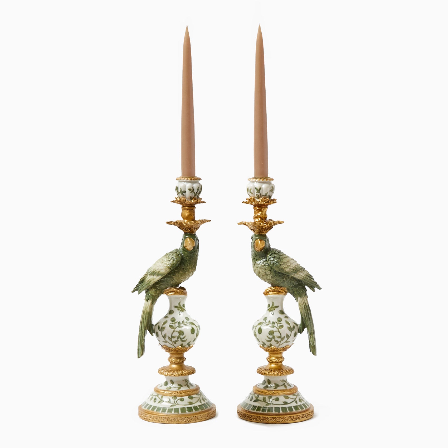 Olive Green Parrot Candleholder (Pair)