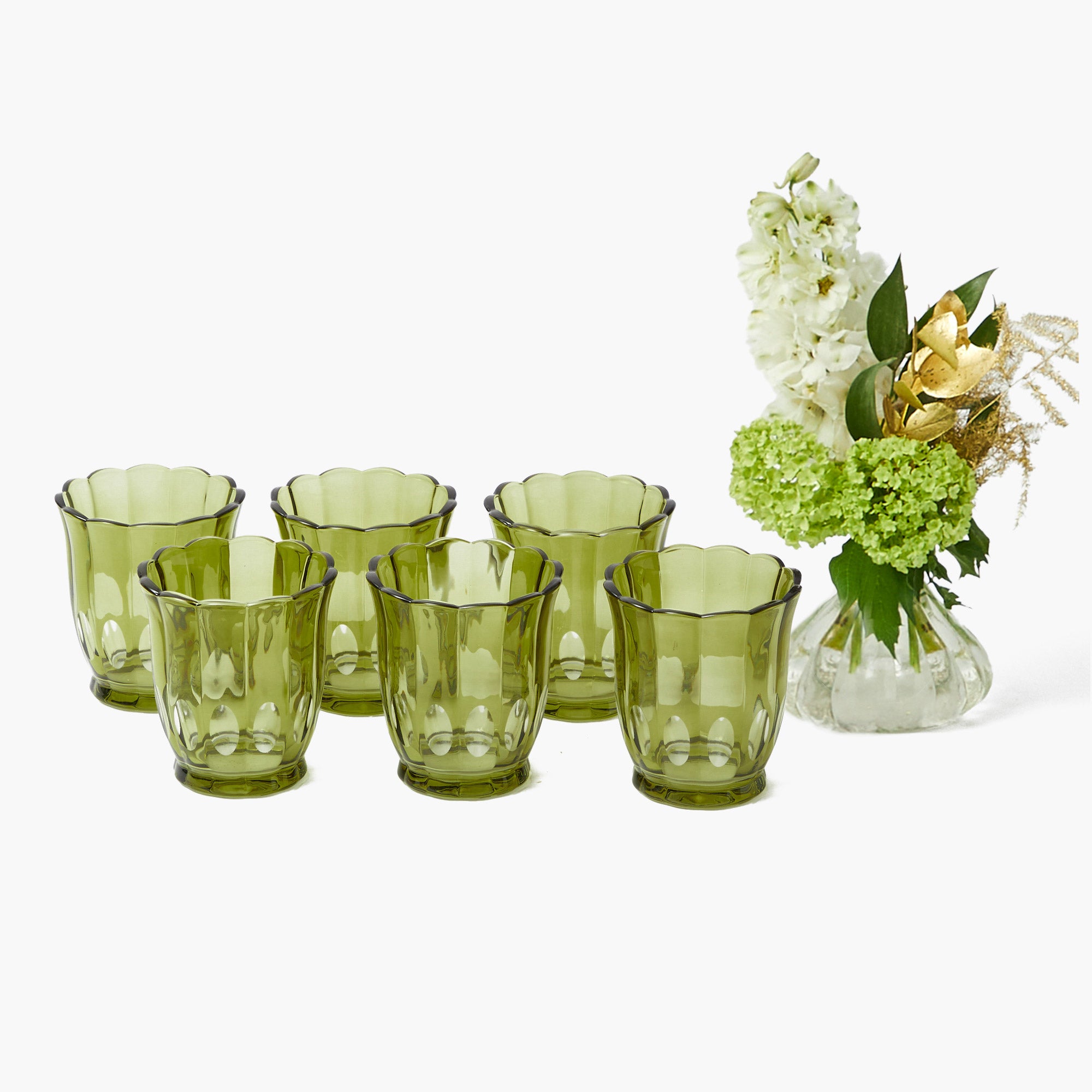 Olive Scalloped Water Glasses (Set of 6)