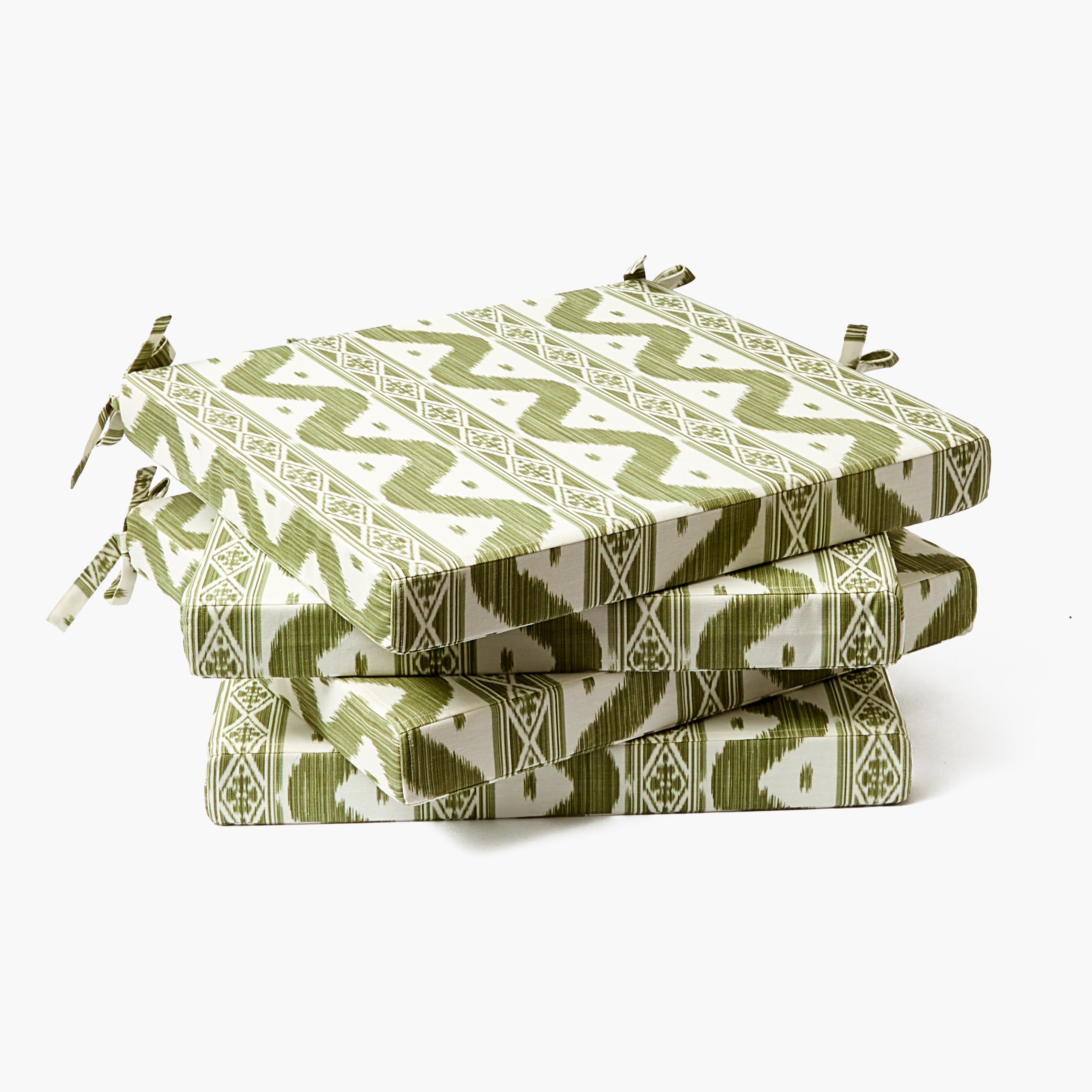 Olive Ikat Seat Pad Cushions (Set of 4)