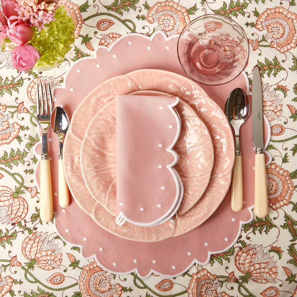 Vintage Cloth Dinner Napkins set of 8 Cream w/Lace & Stamped Pink