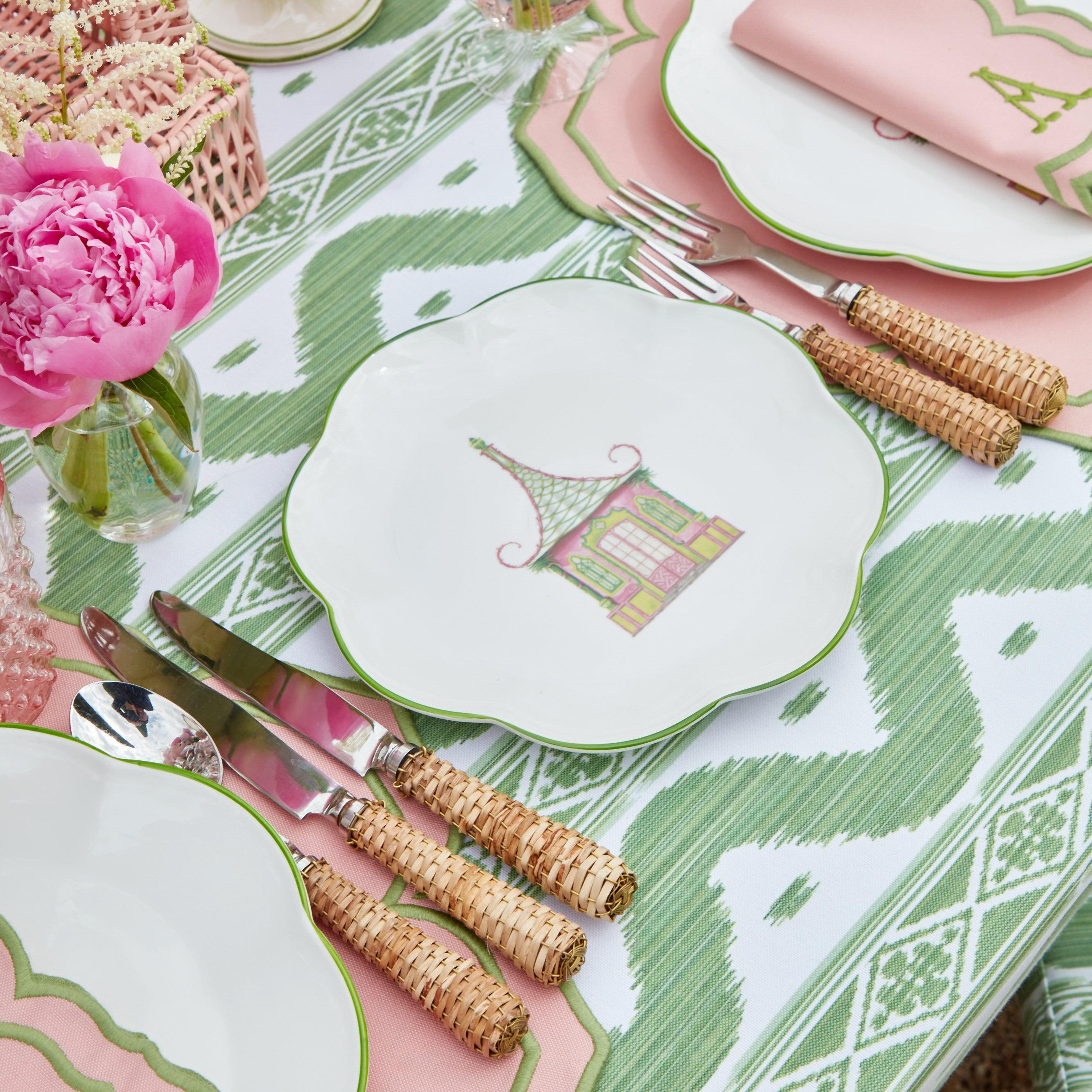 Pink & Green Pagoda Dinner & Starter Plates (Set of 8) - Mrs. Alice