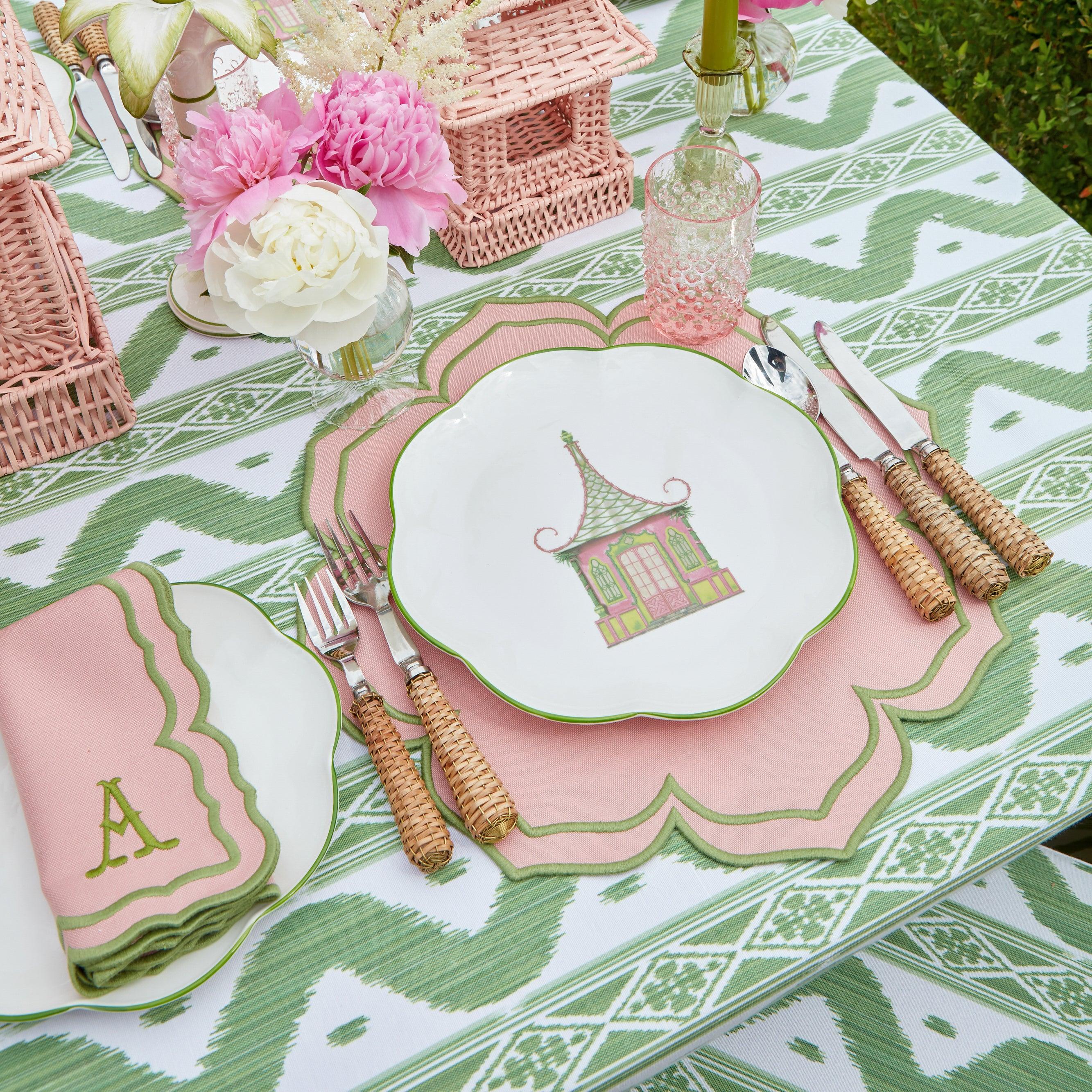 Pink & Green Pagoda Dinner & Starter Plates (Set of 8) - Mrs. Alice