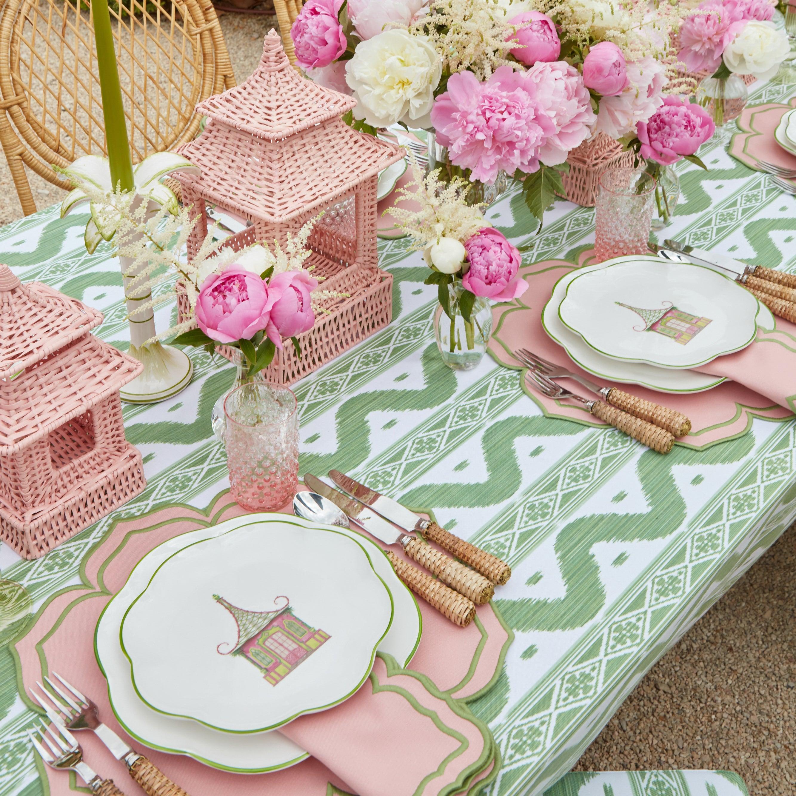 Pink & Green Pagoda Dinner & Starter Plates (Set of 8) - Mrs. Alice