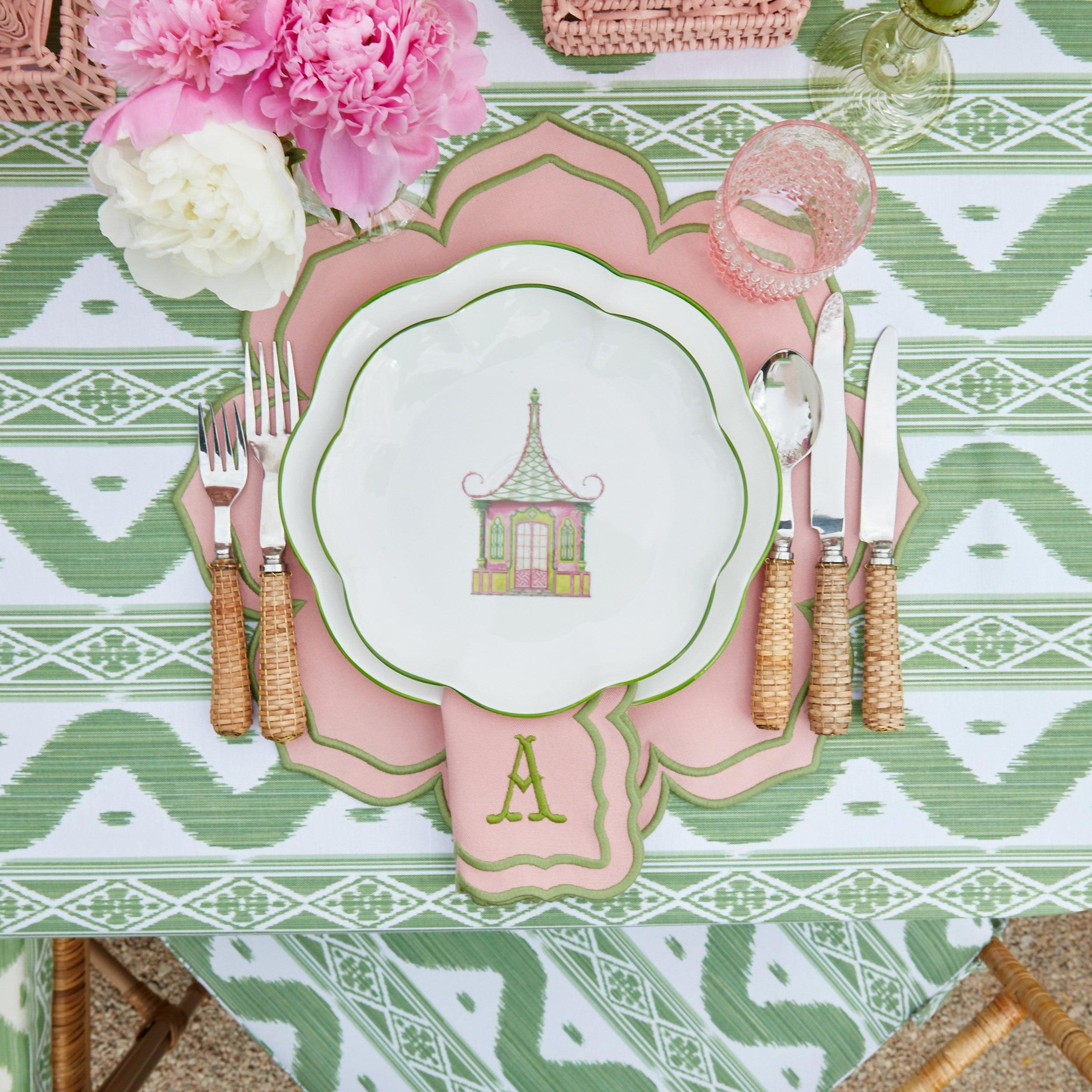 Pink & Green Pagoda Dinner & Starter Plates (Set of 8) - Mrs. Alice