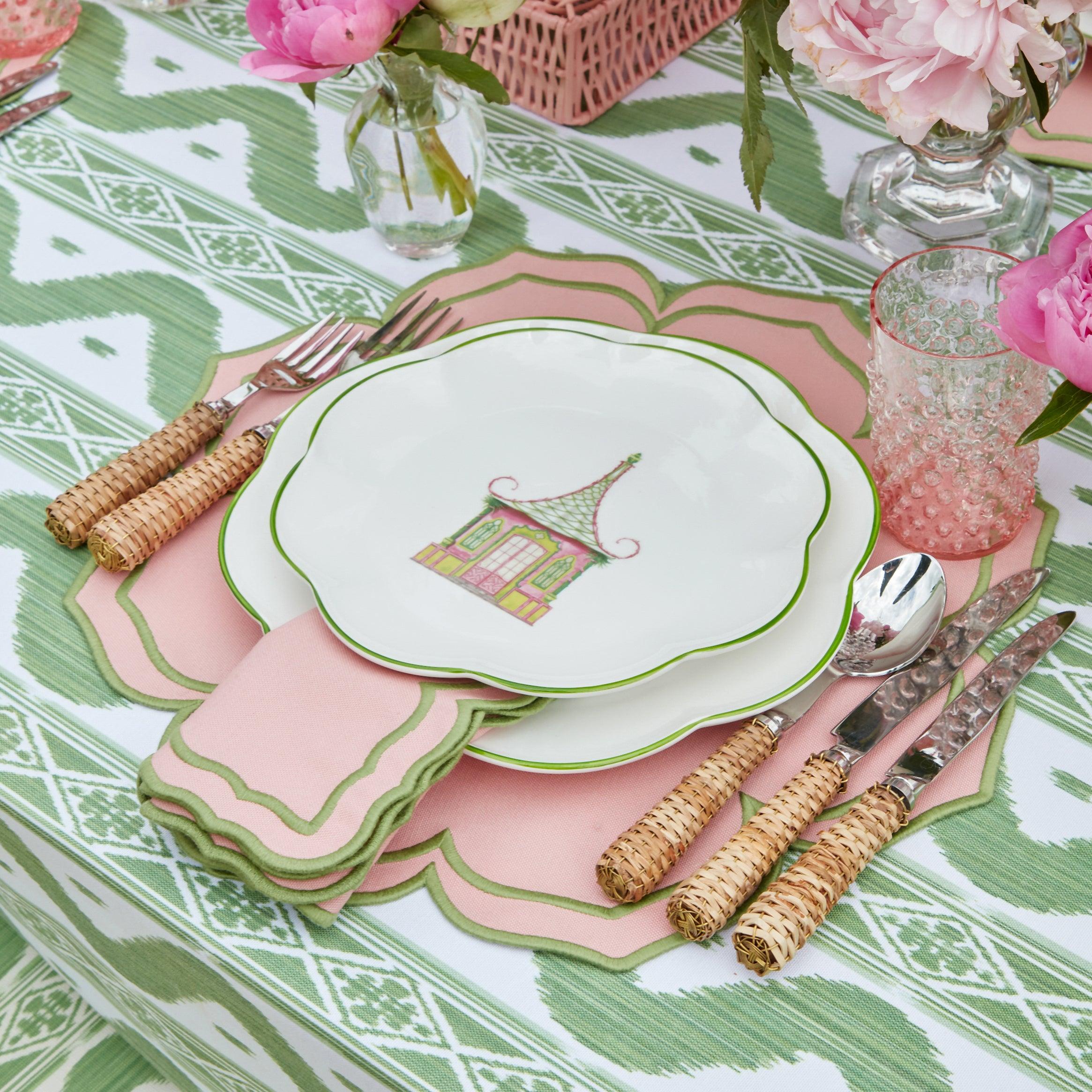 Pink & Green Pagoda Dinner & Starter Plates (Set of 8) - Mrs. Alice