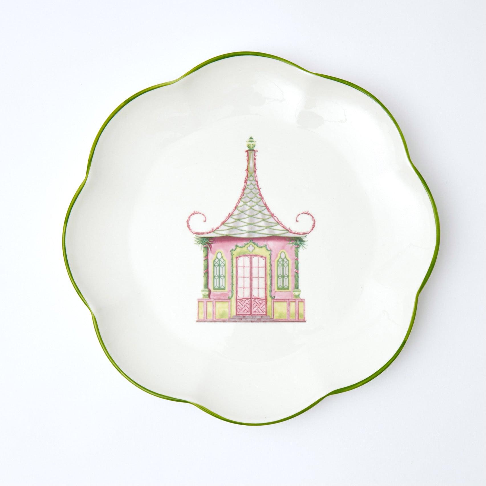 Pink & Green Pagoda Dinner Plate - Mrs. Alice