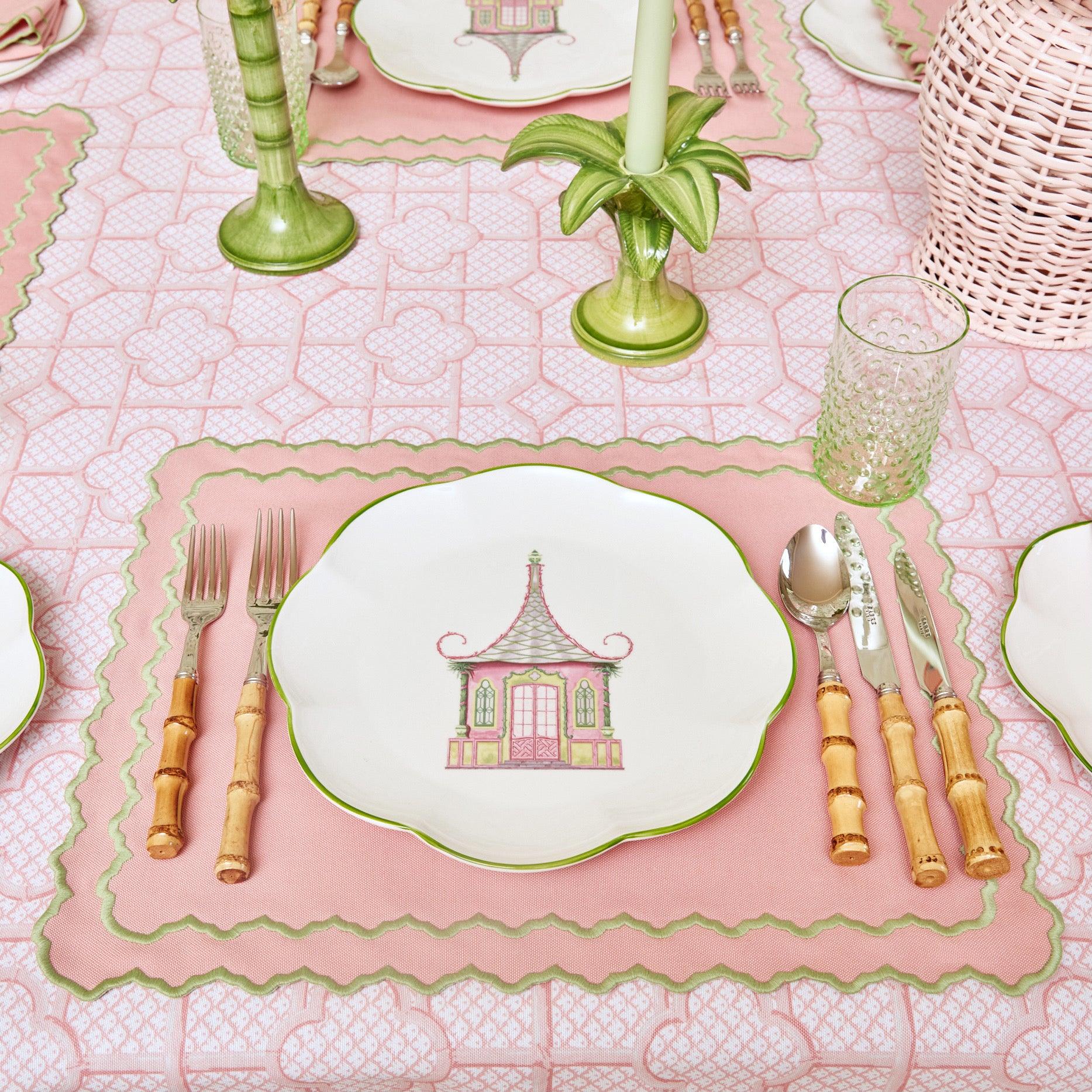 Pink & Green Pagoda Dinner Plate - Mrs. Alice