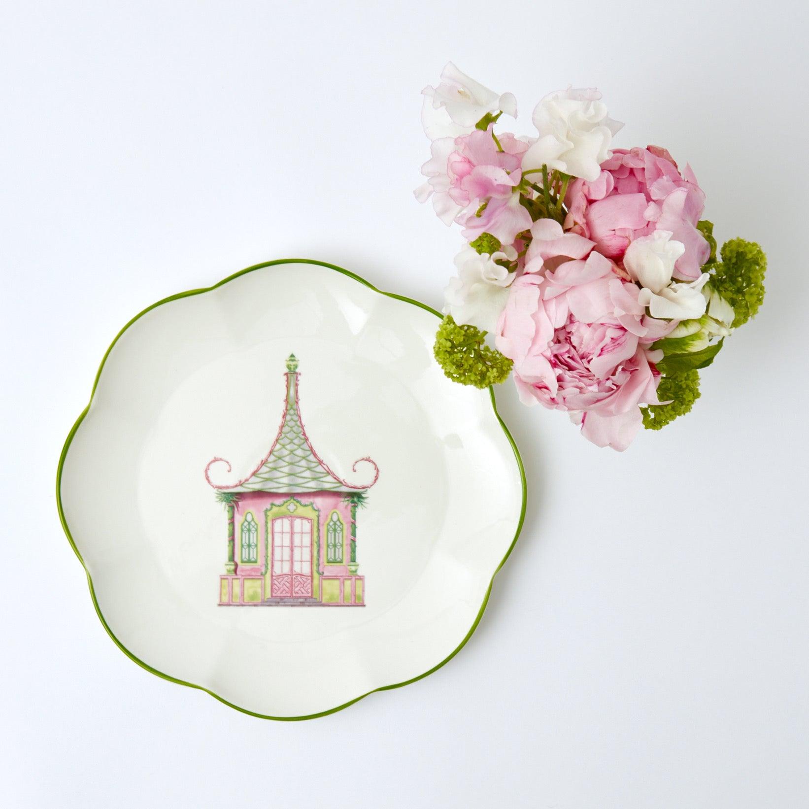 Pink & Green Pagoda Dinner Plate - Mrs. Alice