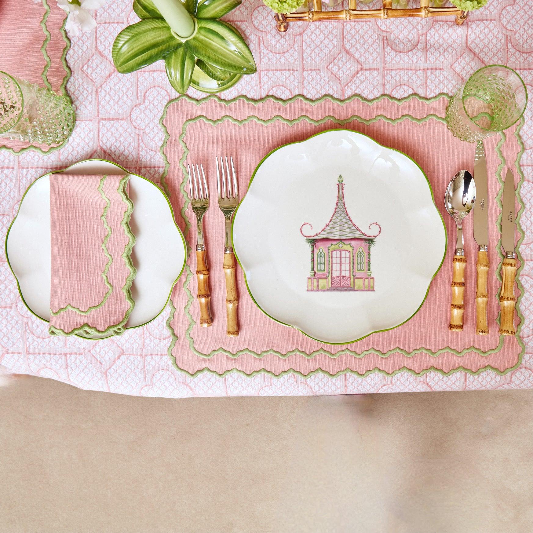 Pink & Green Pagoda Dinner Plate - Mrs. Alice