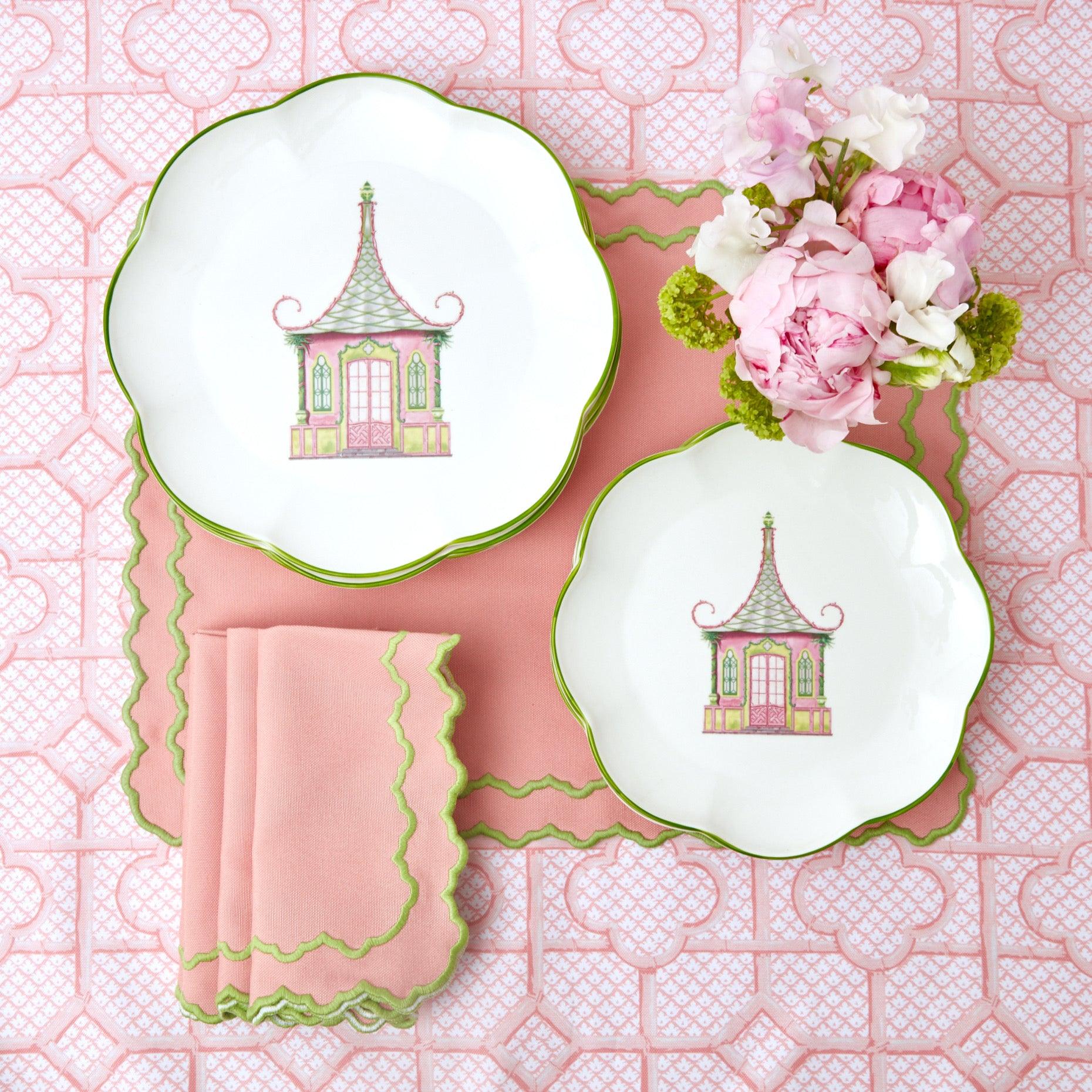 Pink & Green Pagoda Dinner Plate - Mrs. Alice