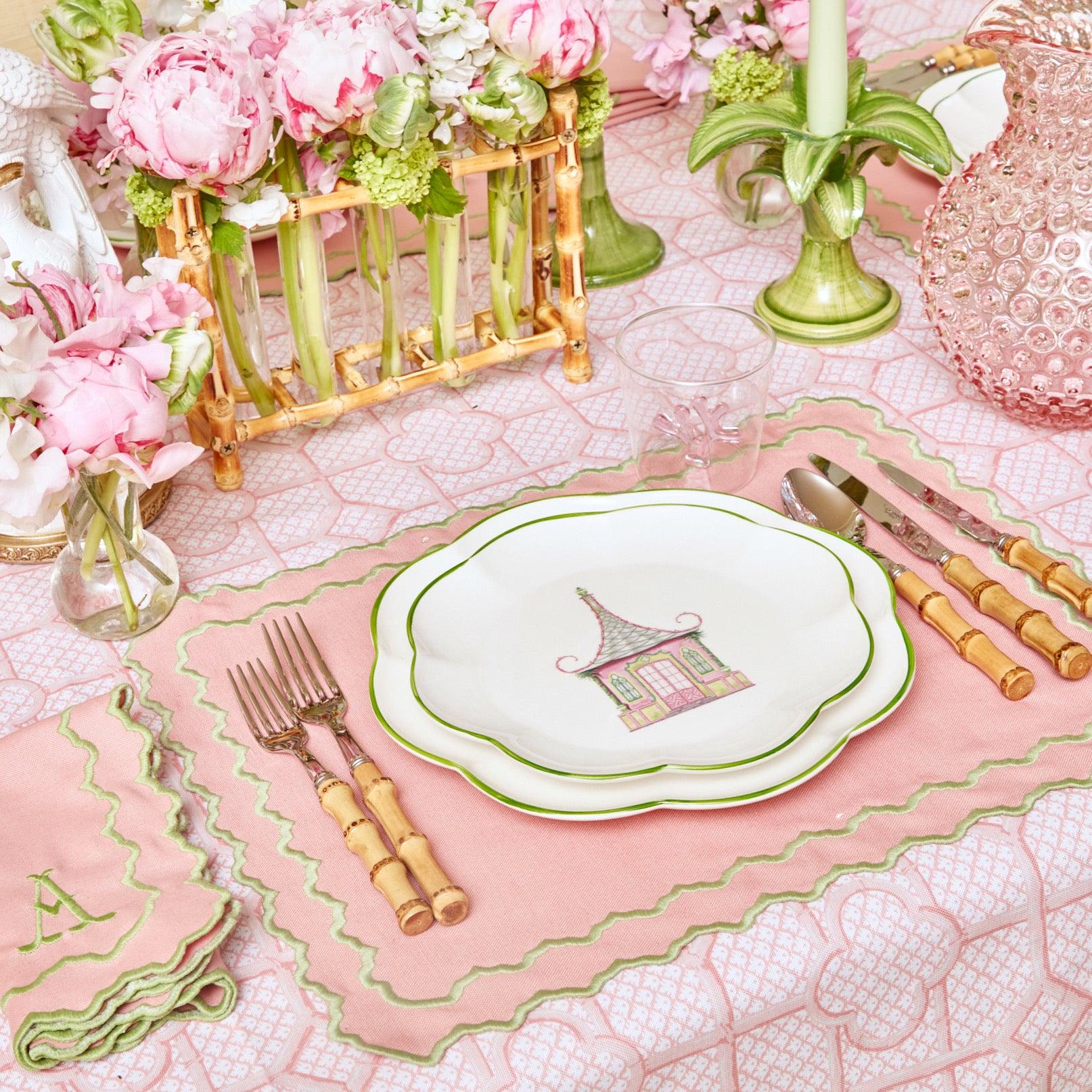 Pink & Green Pagoda Dinner Plate - Mrs. Alice