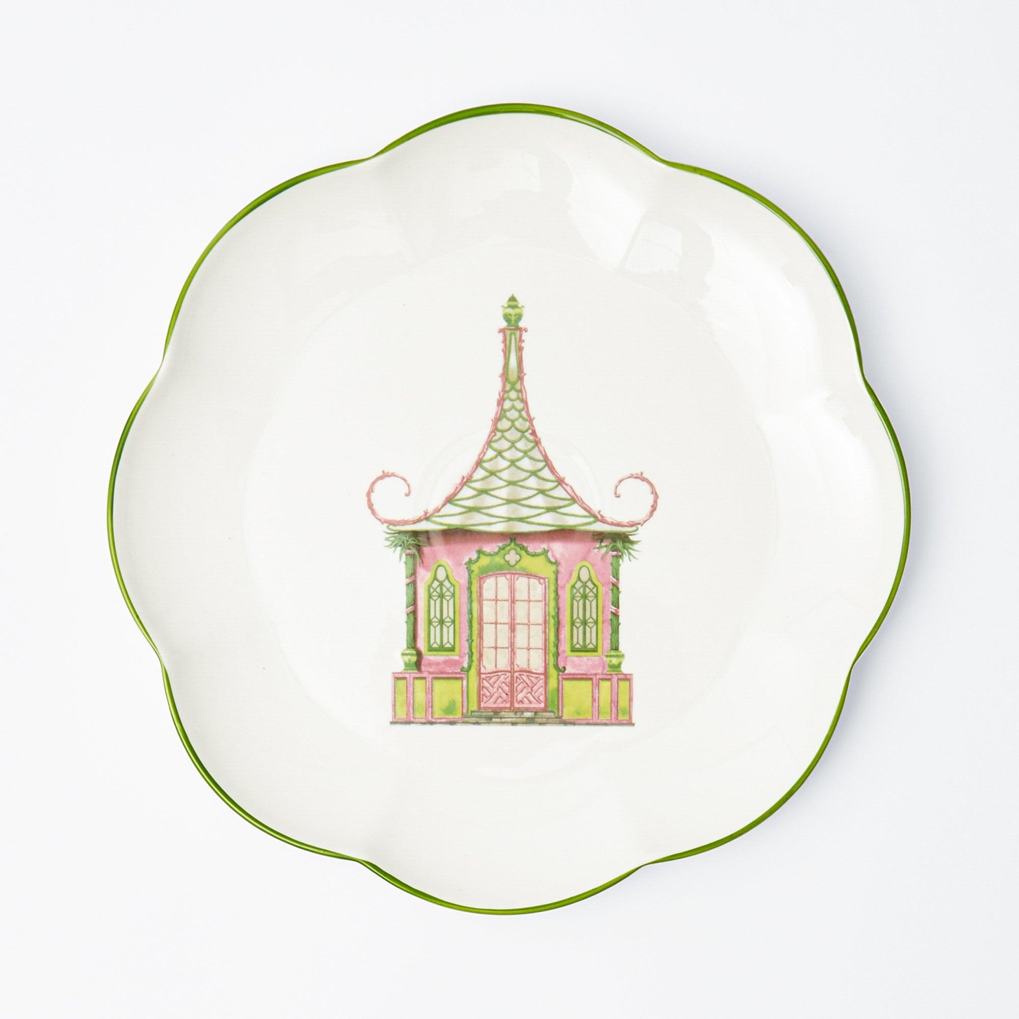 Pink & Green Pagoda Dinner Plate - Mrs. Alice