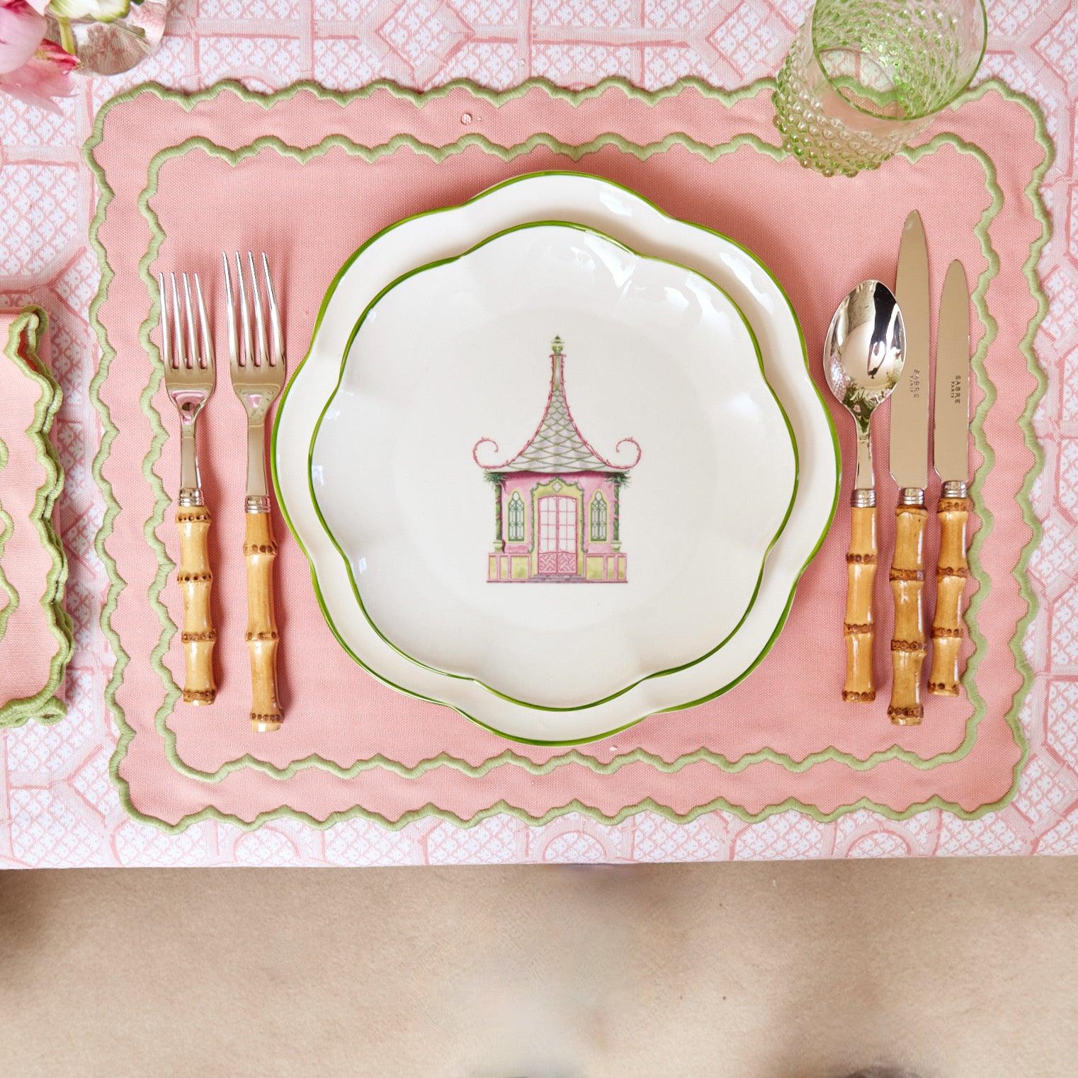 Pink & Green Pagoda Dinner Plate - Mrs. Alice