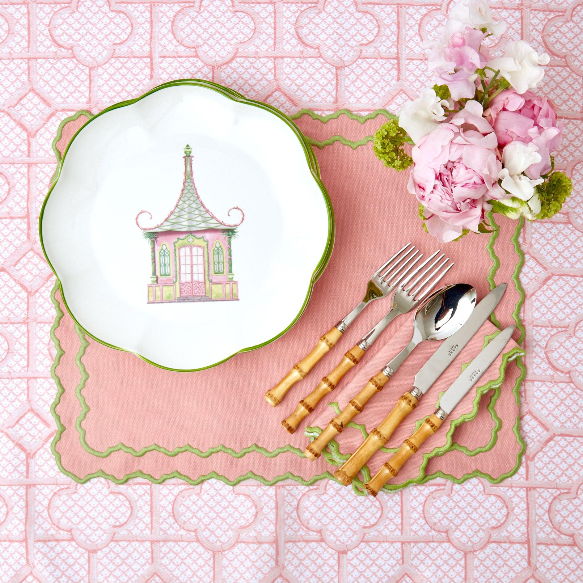 Pink & Green Pagoda Dinner Plate - Mrs. Alice