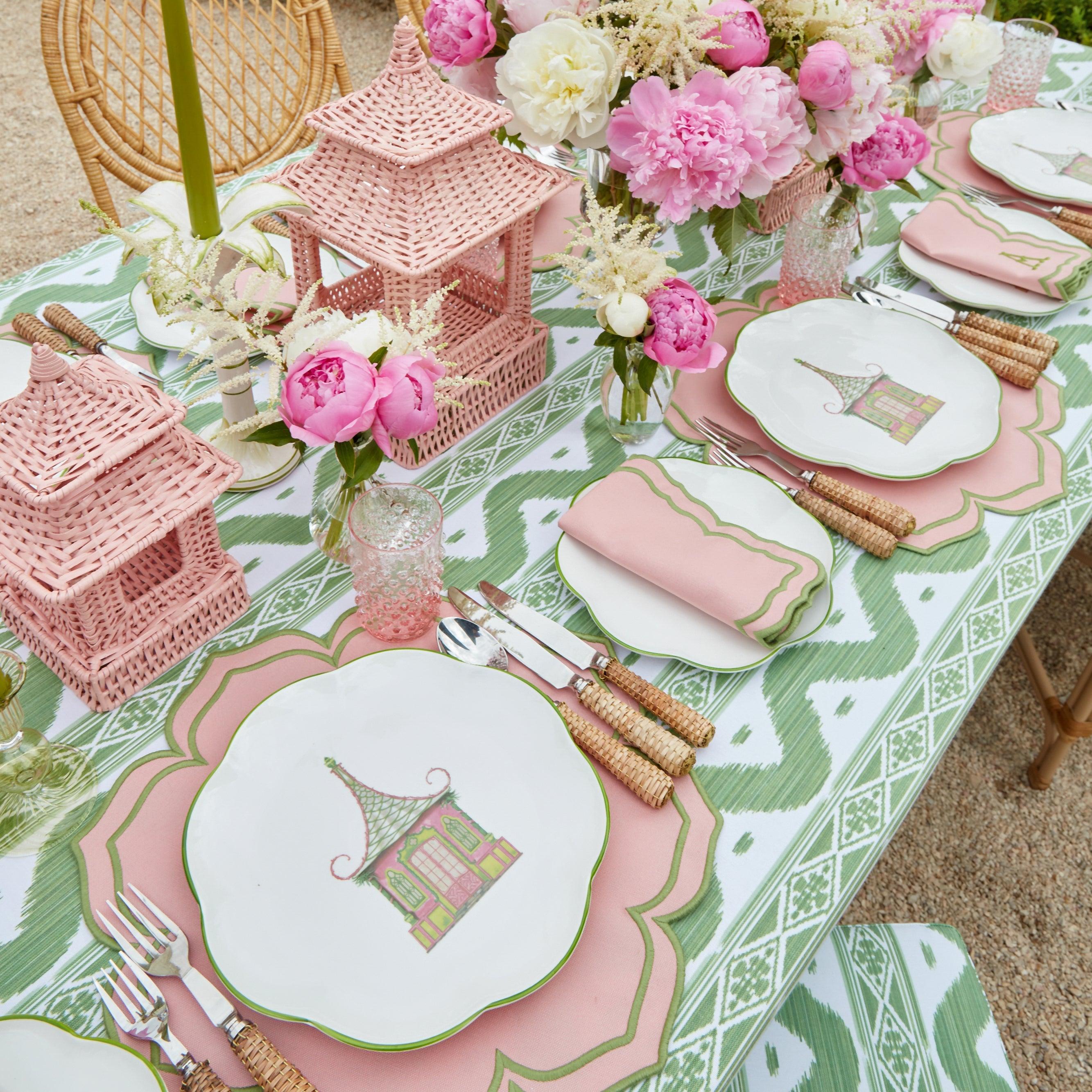 Pink & Green Pagoda Dinner Plate - Mrs. Alice