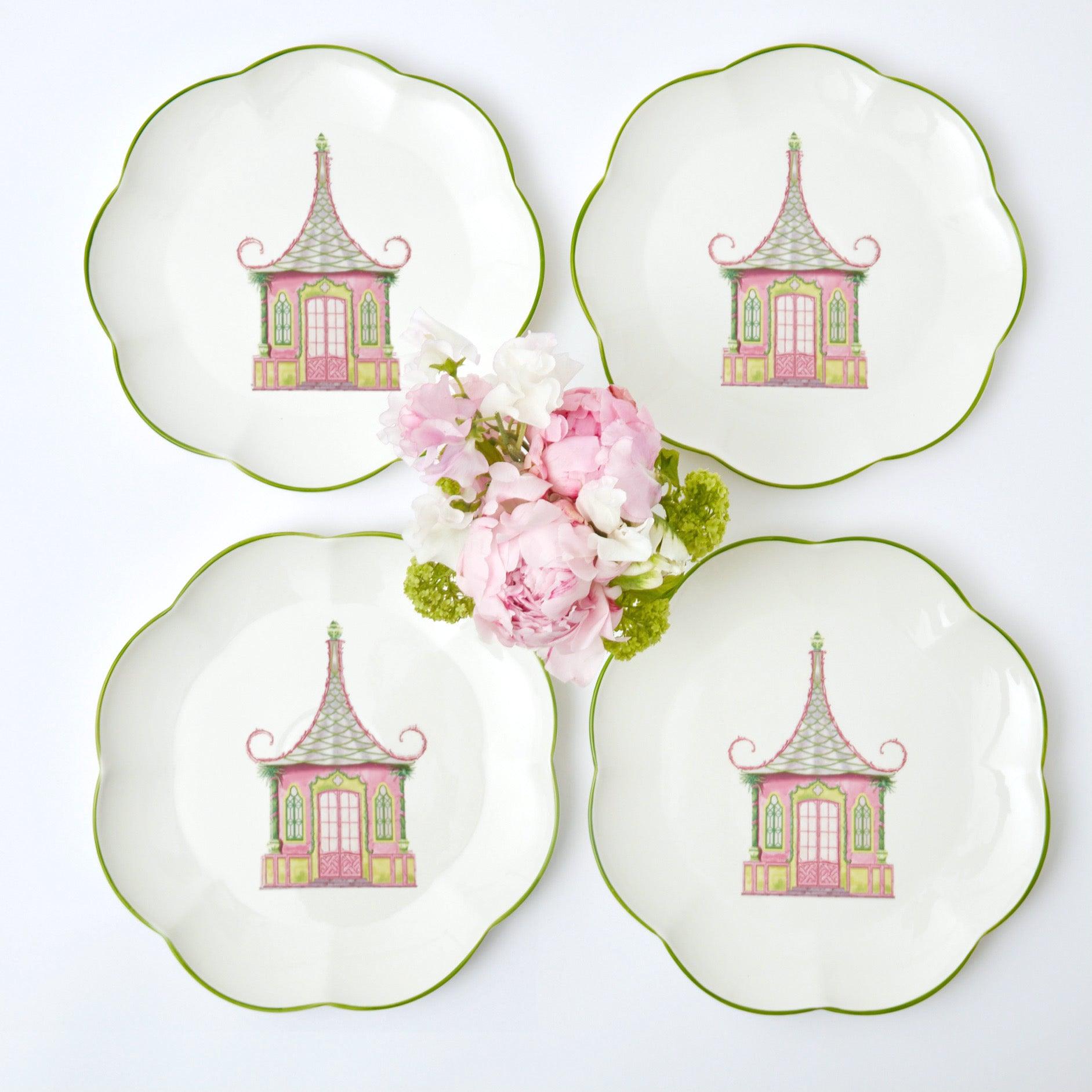 Pink & Green Pagoda Dinner Plate (Set of 4) - Mrs. Alice