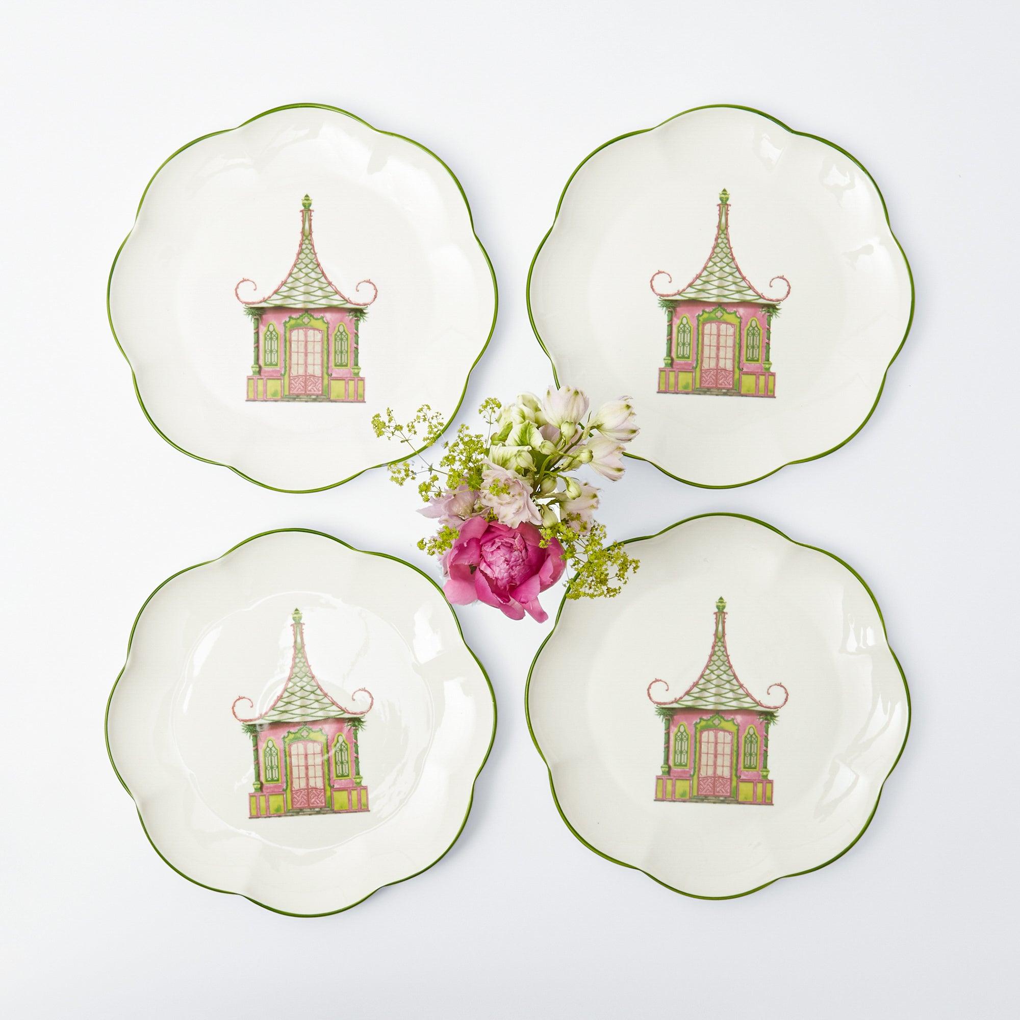 Pink & Green Pagoda Dinner Plate (Set of 4) - Mrs. Alice