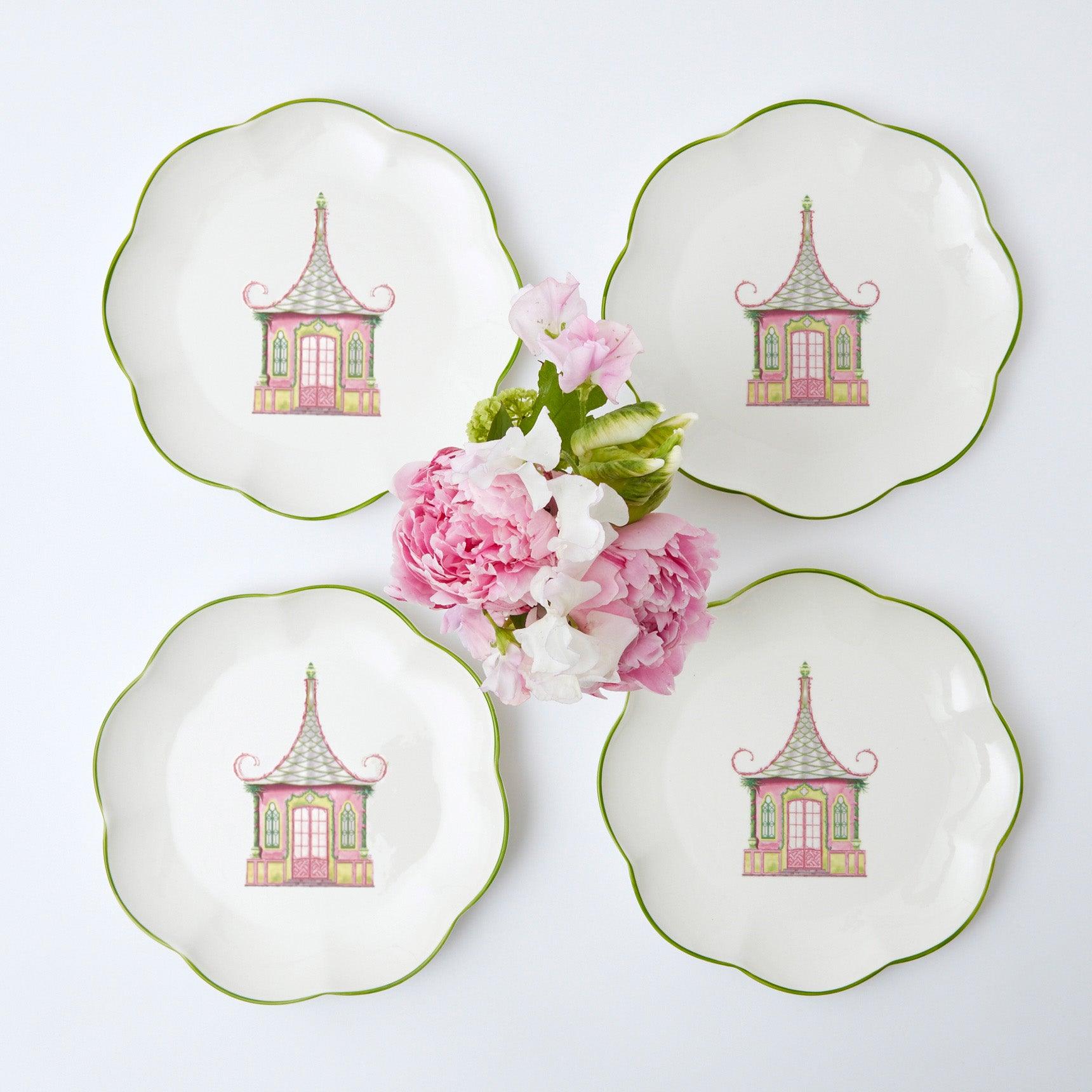 Pink & Green Pagoda Starter Plate (Set of 4) - Mrs. Alice