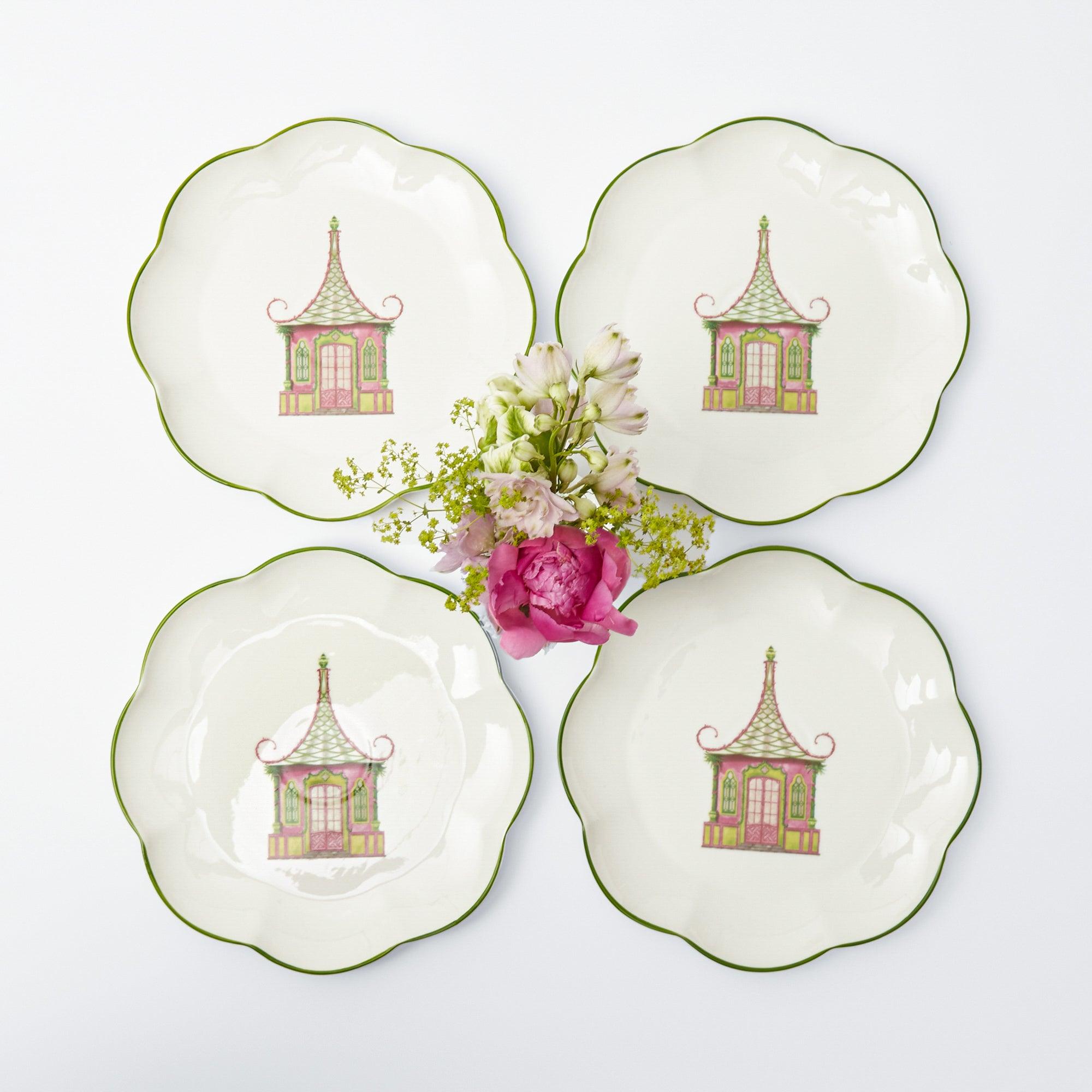 Pink & Green Pagoda Starter Plate (Set of 4) - Mrs. Alice