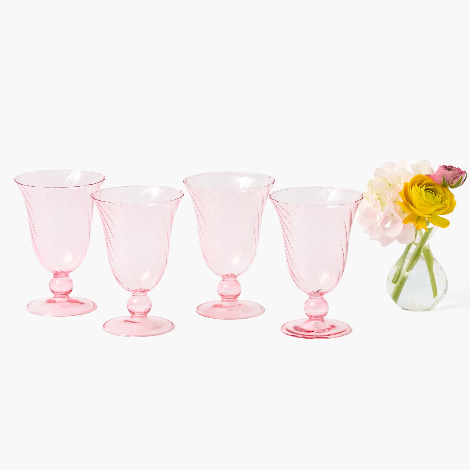 Pink Fluted Wine Glasses (Set of 4)