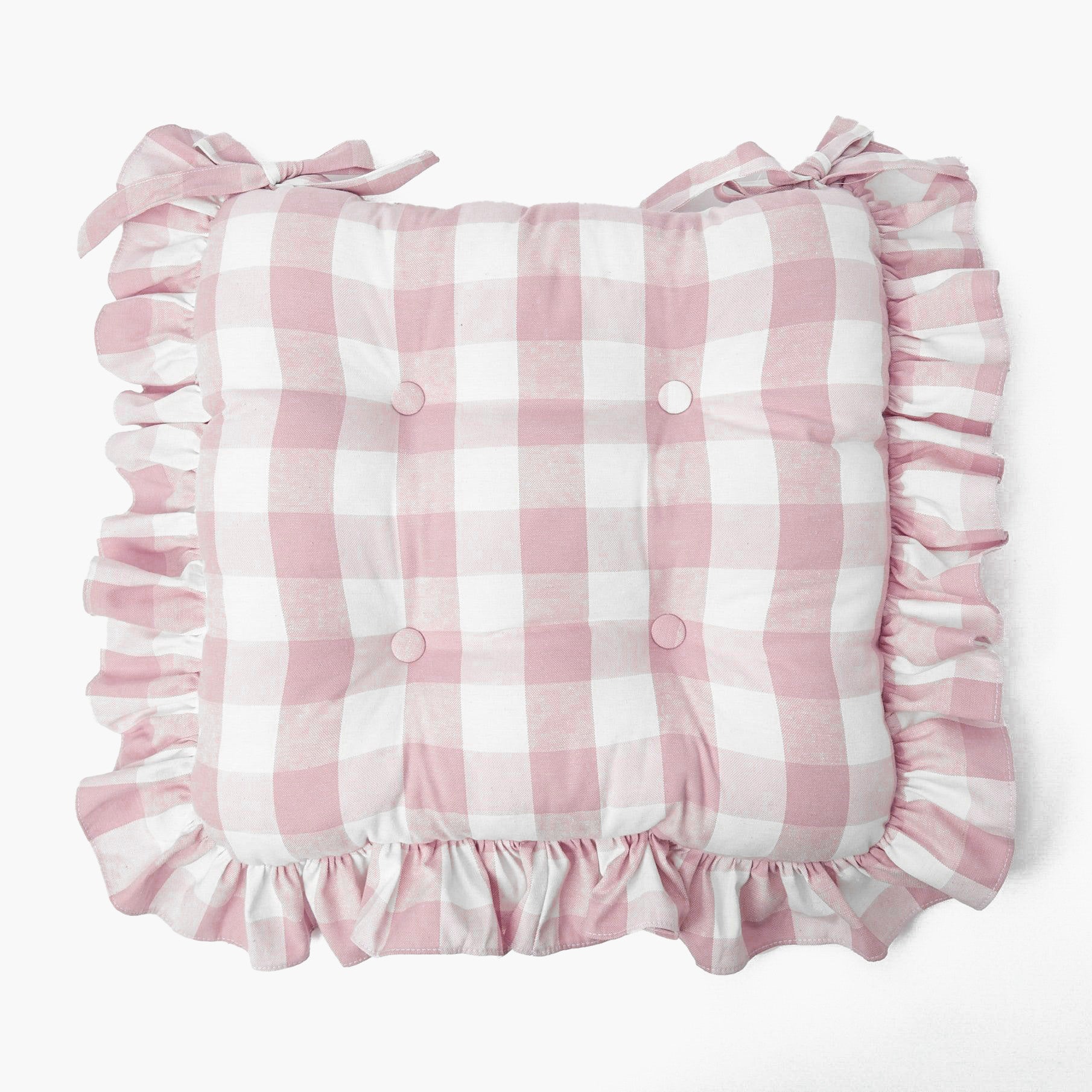 Pink Gingham Ruffle Seat Pad Cushion