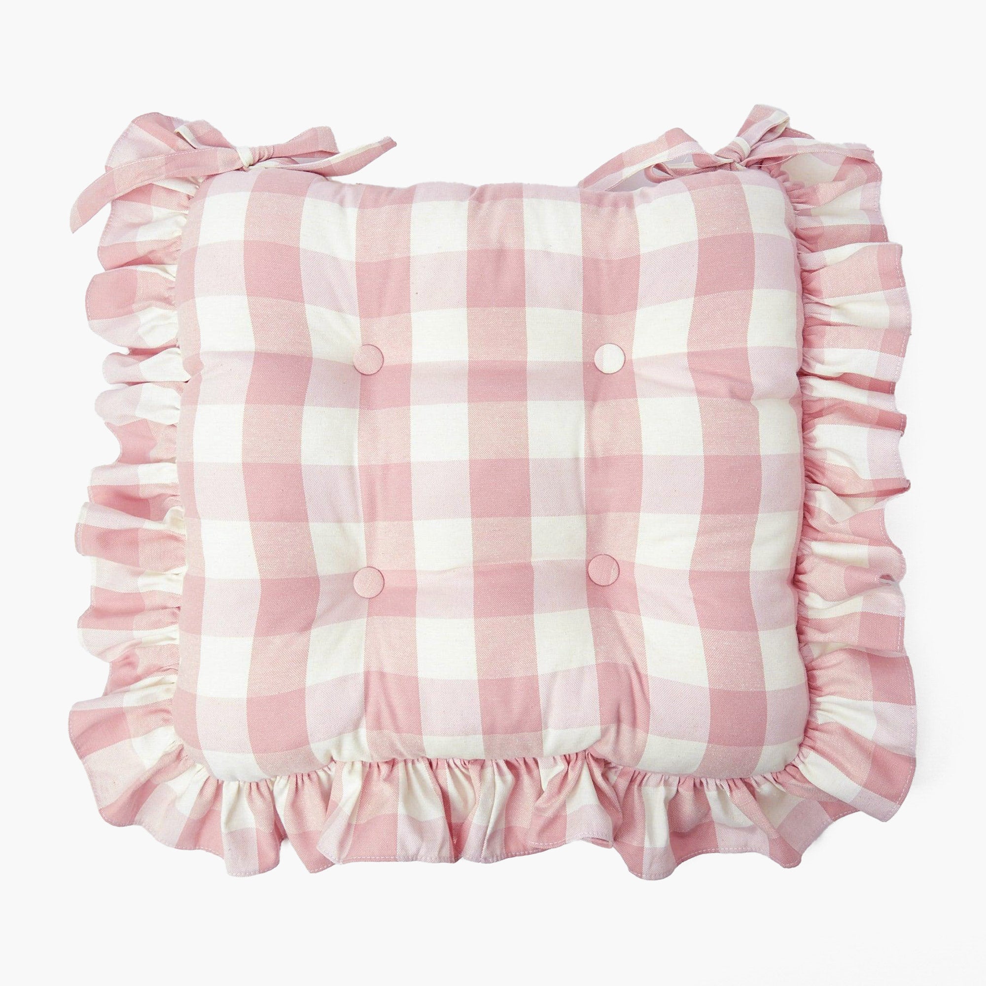 Pink Gingham Ruffle Seat Pad Cushion (Set of 4)