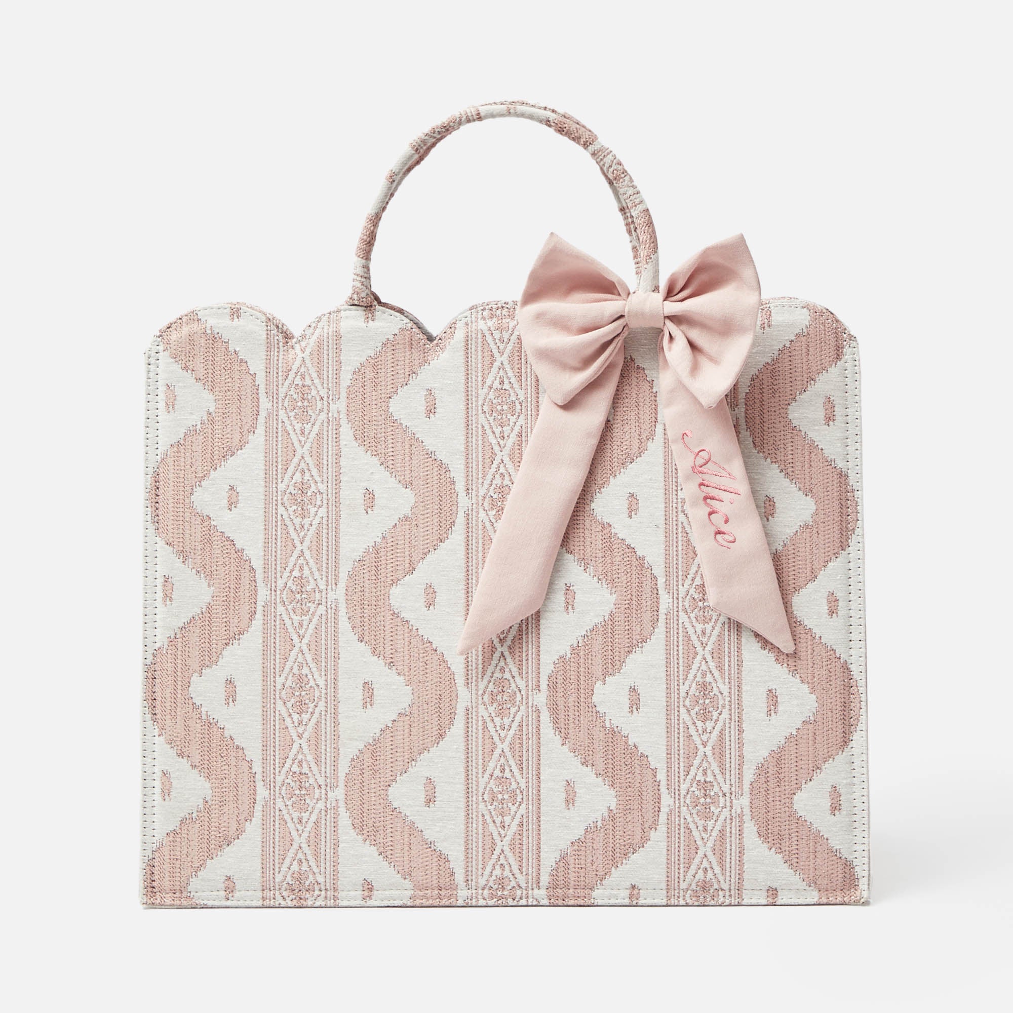 Mrs. Alice Tote Bag (Pink Ikat) With Bow