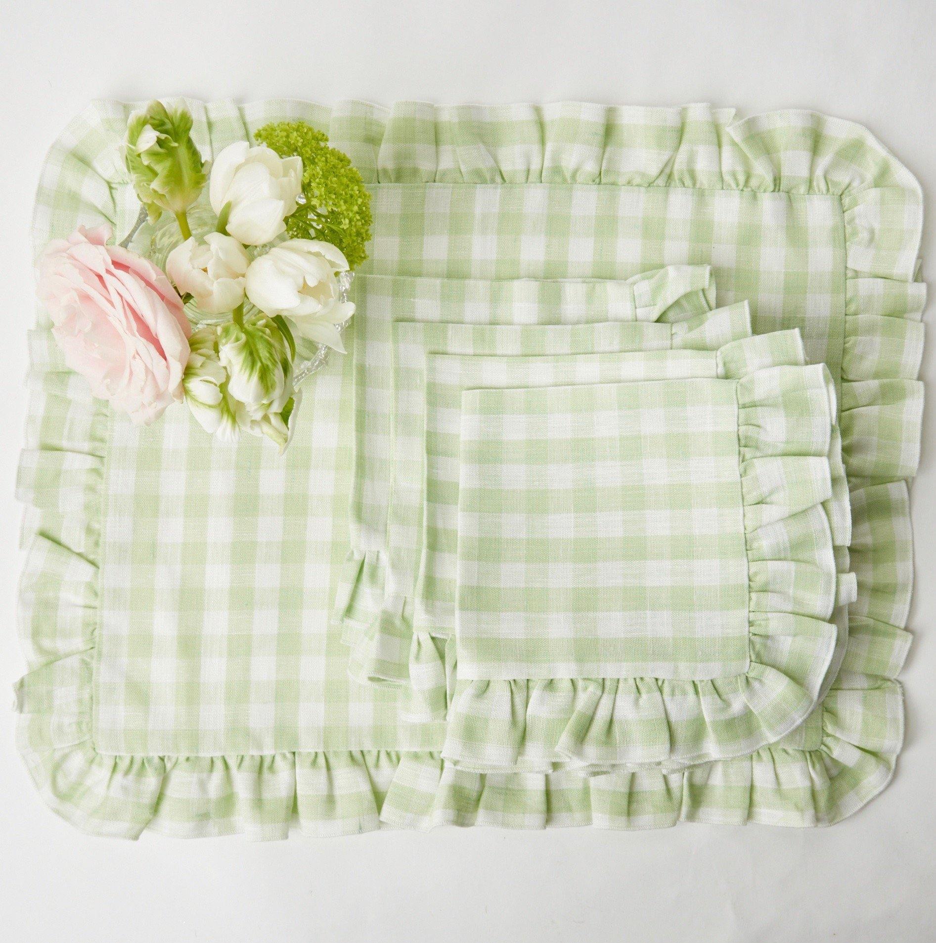 Pistachio Gingham Ruffle Linen Placemats (Set of 4) – Mrs. Alice