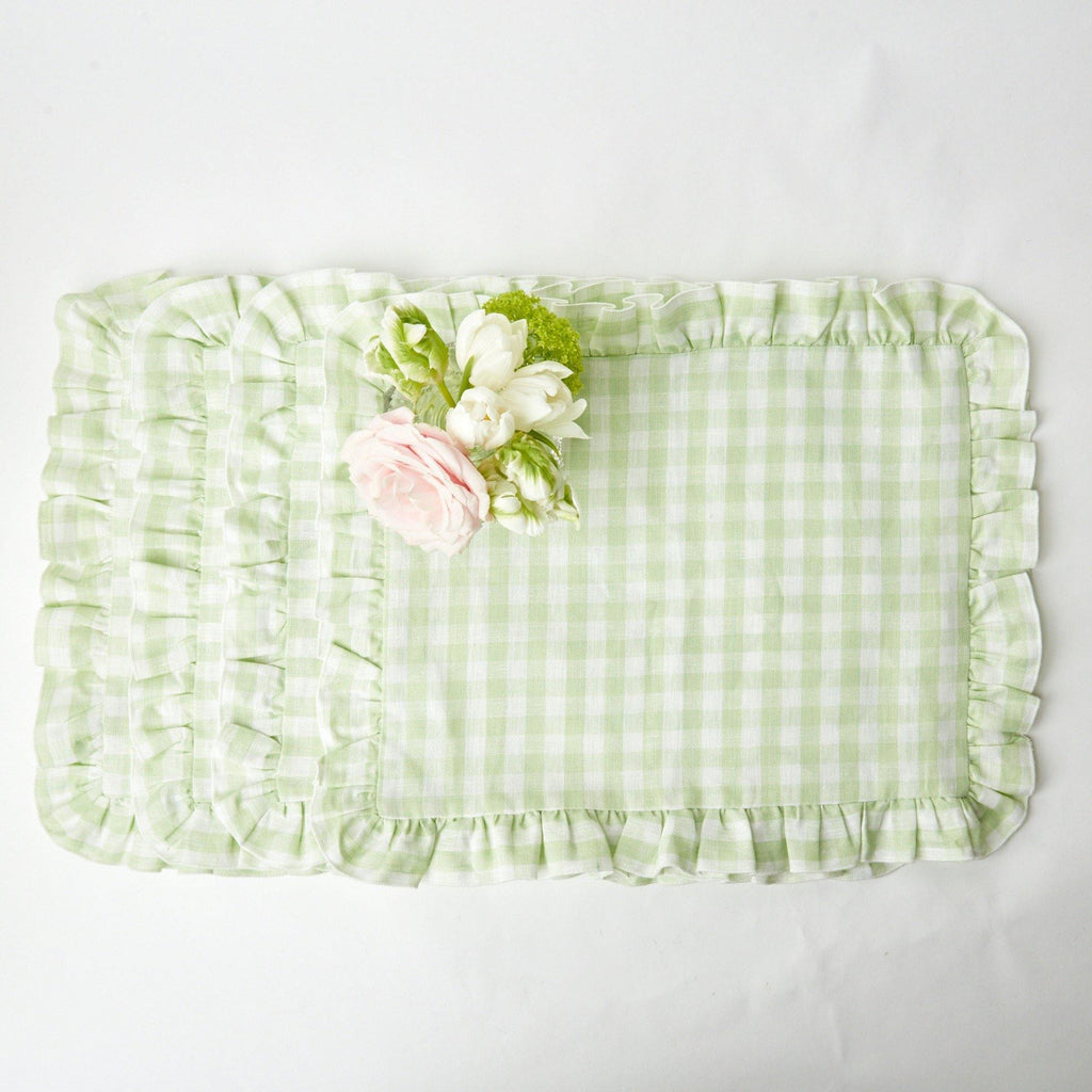 Pistachio Gingham Ruffle Linen Placemats (Set of 4) – Mrs. Alice