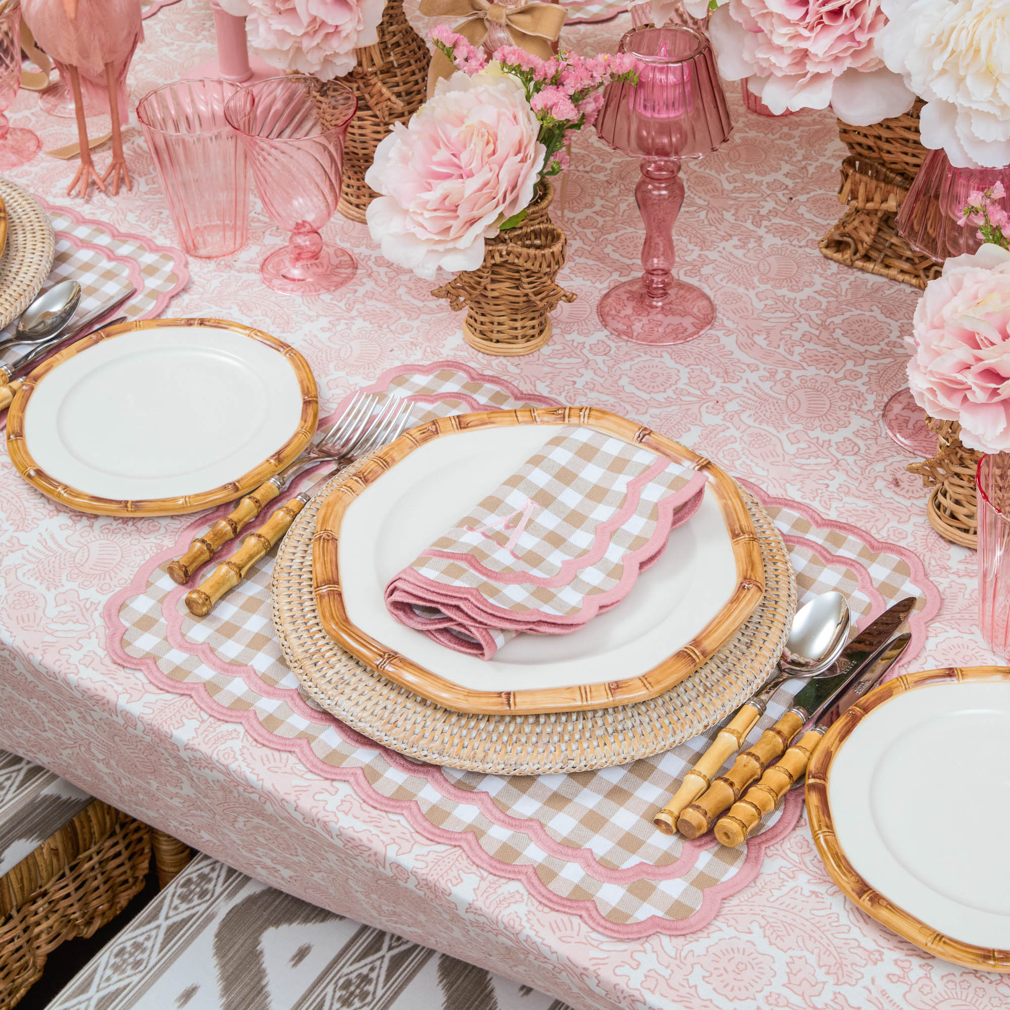 Isla Putty & Pink Gingham Placemats & Napkins (Set of 4)