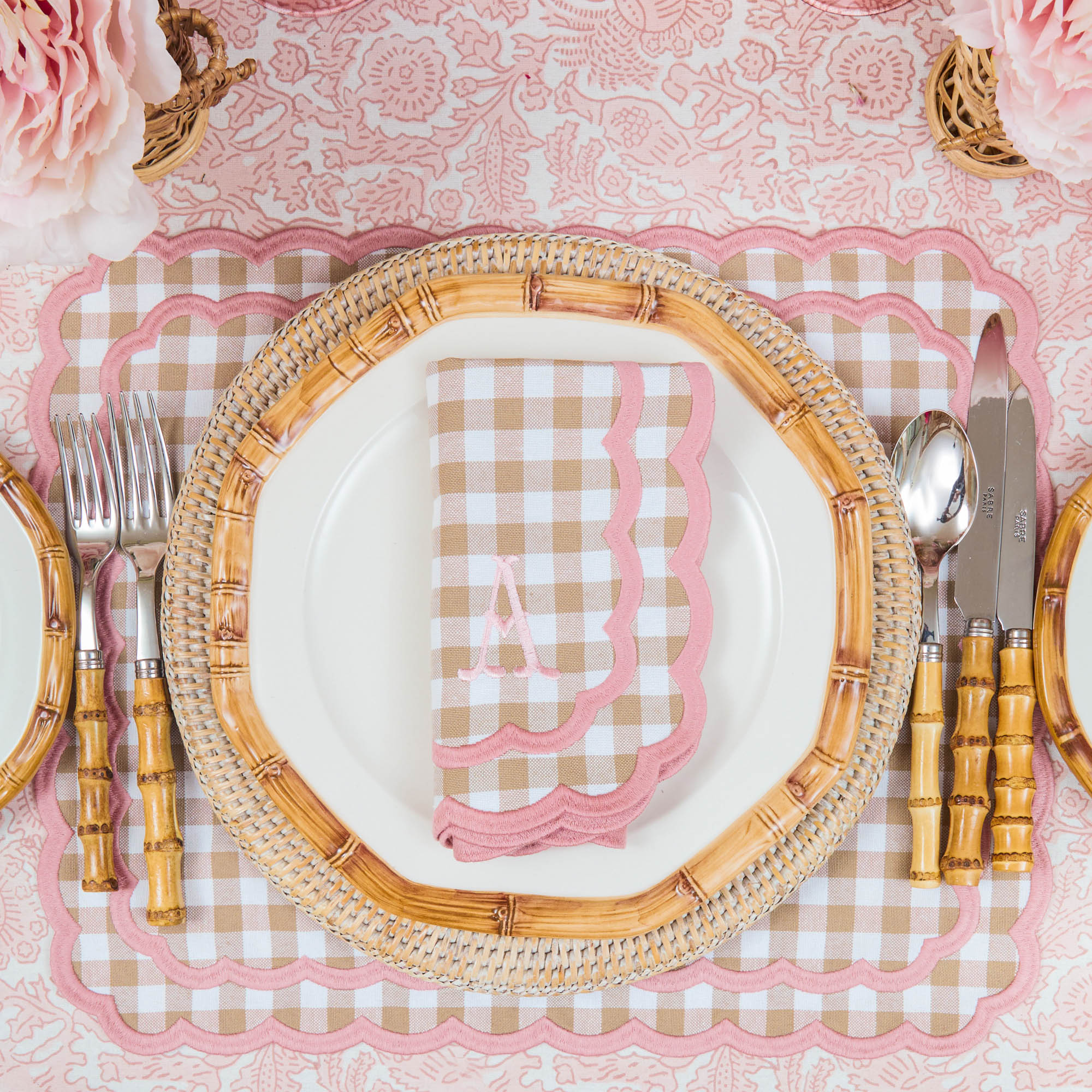 Isla Putty & Pink Gingham Placemats & Napkins (Set of 4)