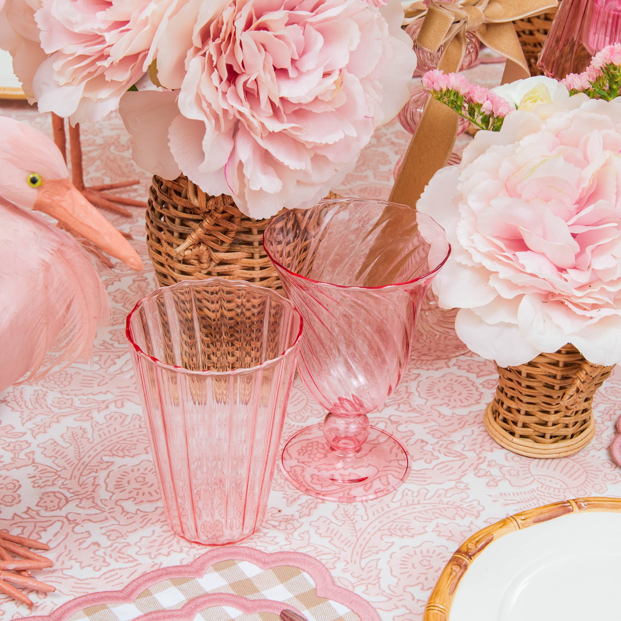 Pink Fluted Wine Glasses (Set of 4)