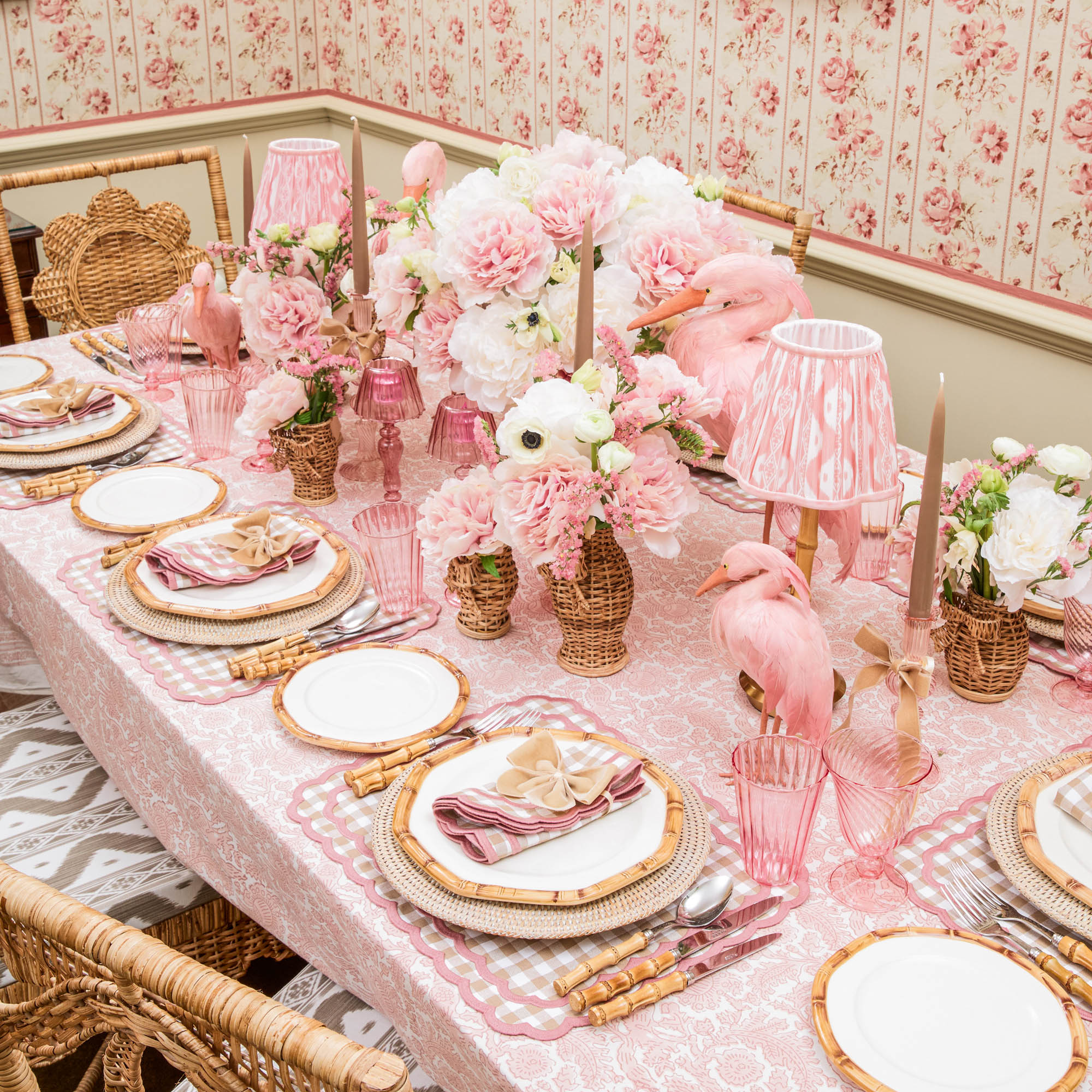 Isla Putty & Pink Gingham Placemats & Napkins (Set of 4)