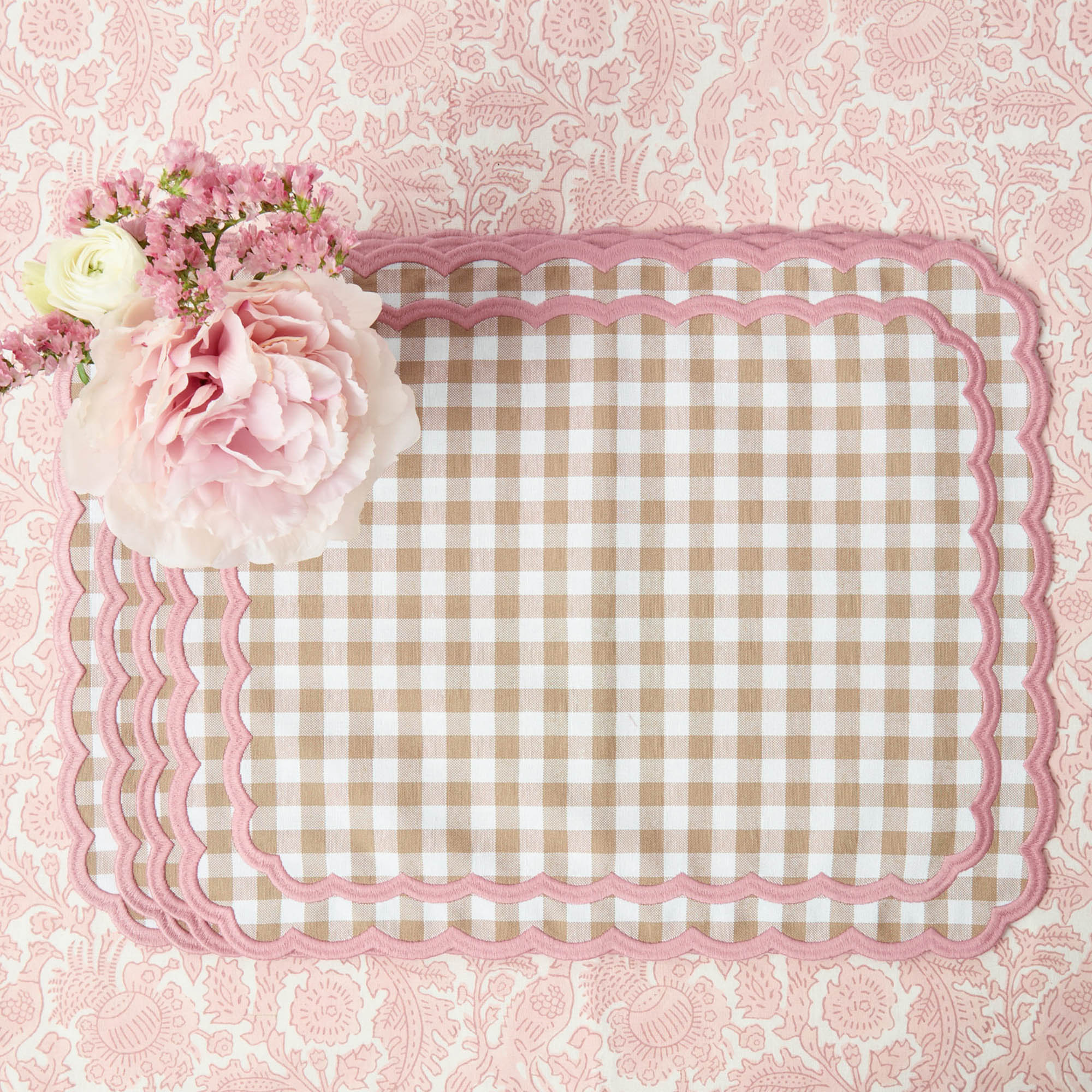 Isla Putty & Pink Gingham Placemats (Set of 4)