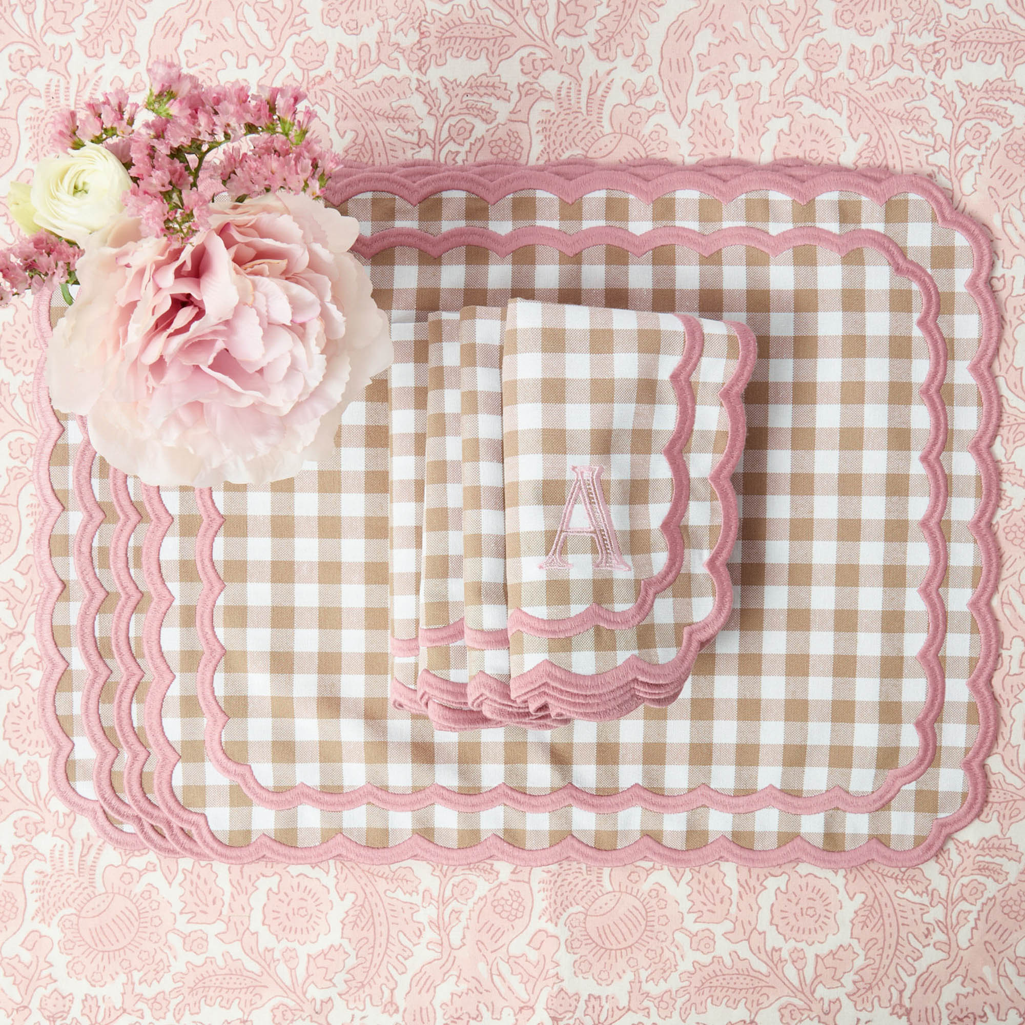 Isla Putty & Pink Gingham Napkins (Set of 4)